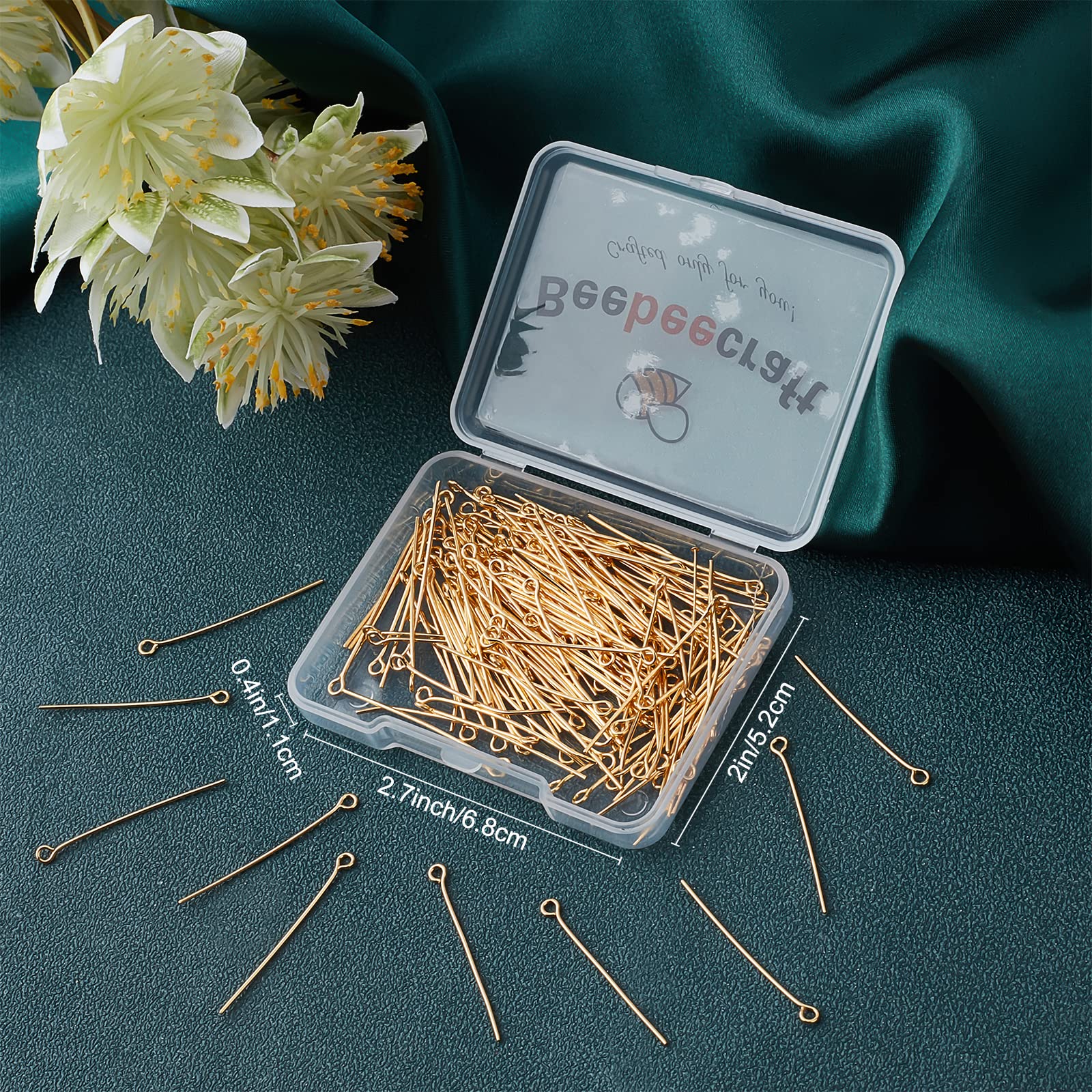 200Pcs 18K Gold Plated Brass Jewelry Eye Pins - Open Loop Head Pins for DIY Charm Beads, Necklace & Bracelet Making - Perfect for Crafting, Jewelry Repair and Gift Projects