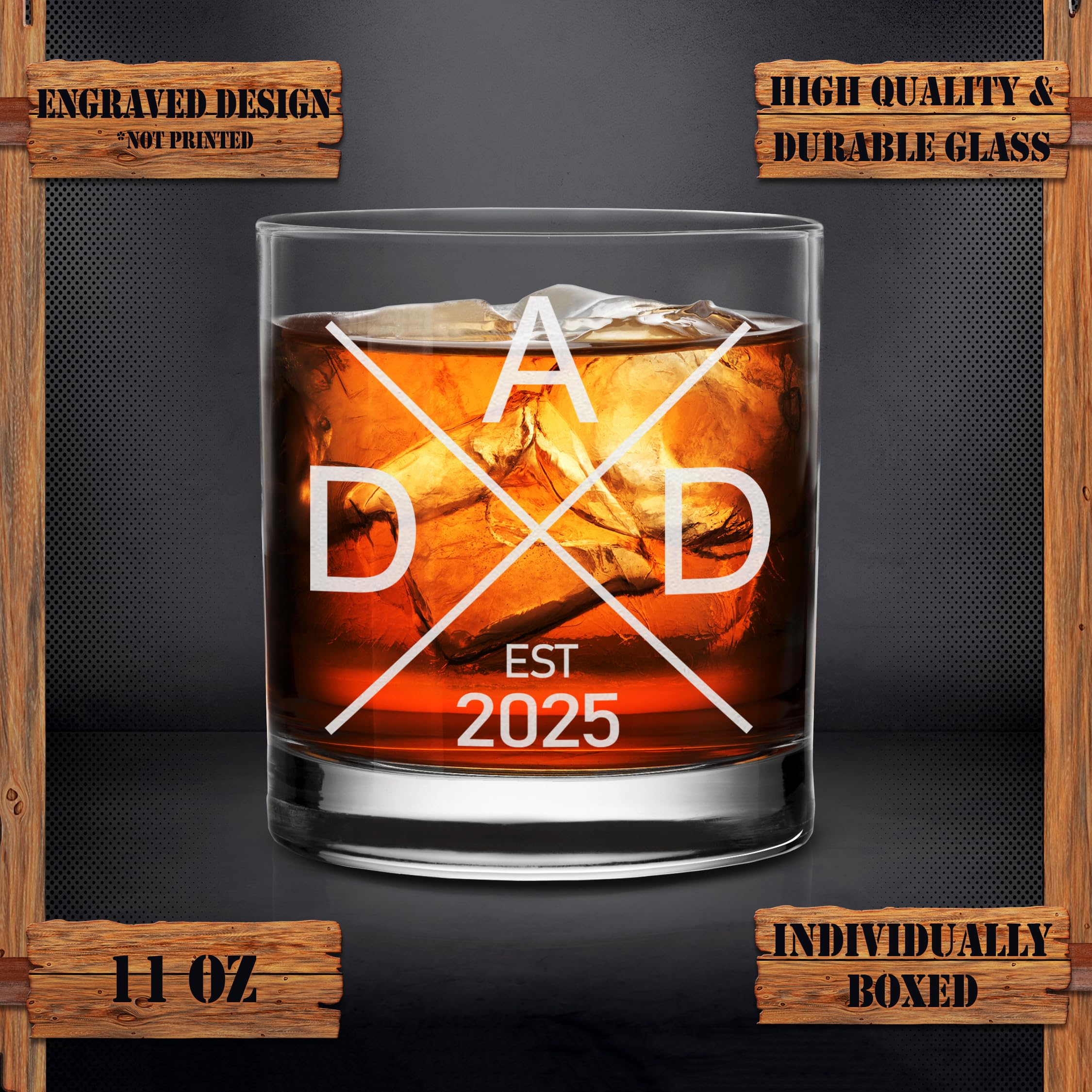 Personalized Whiskey Glass for New Dad - Engraved 'Established 2025' Pregnancy Announcement Gift - Perfect for First-Time Fathers, Baby Shower & Father's Day Celebrations