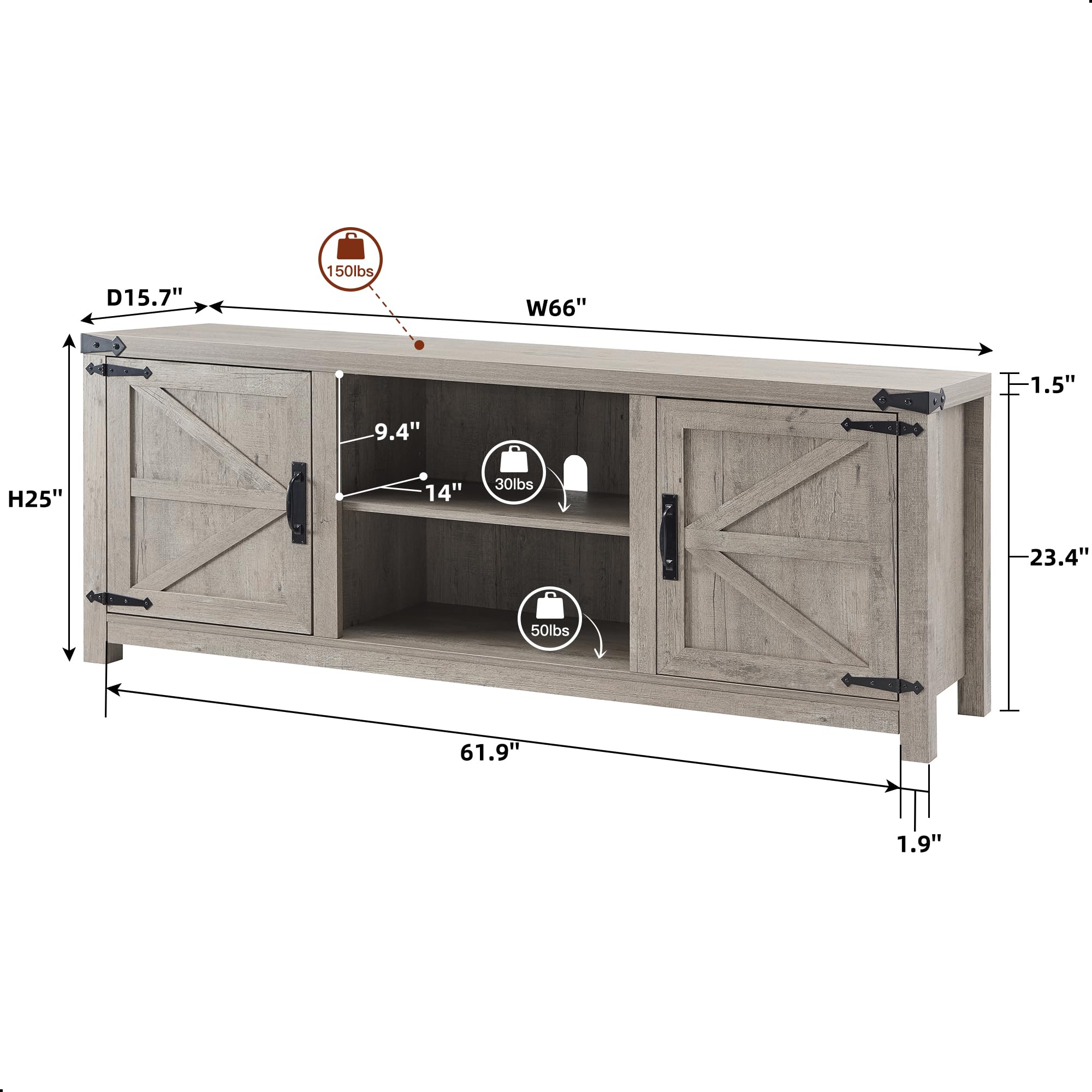 T4TREAM 75 Inch Farmhouse TV Stand with Barn Doors - Rustic Wood Media Console with Storage Cabinets, Modern Entertainment Center for Living Room (Grey Wash) | Perfect for Farmhouse Decor & Home Theater Setup