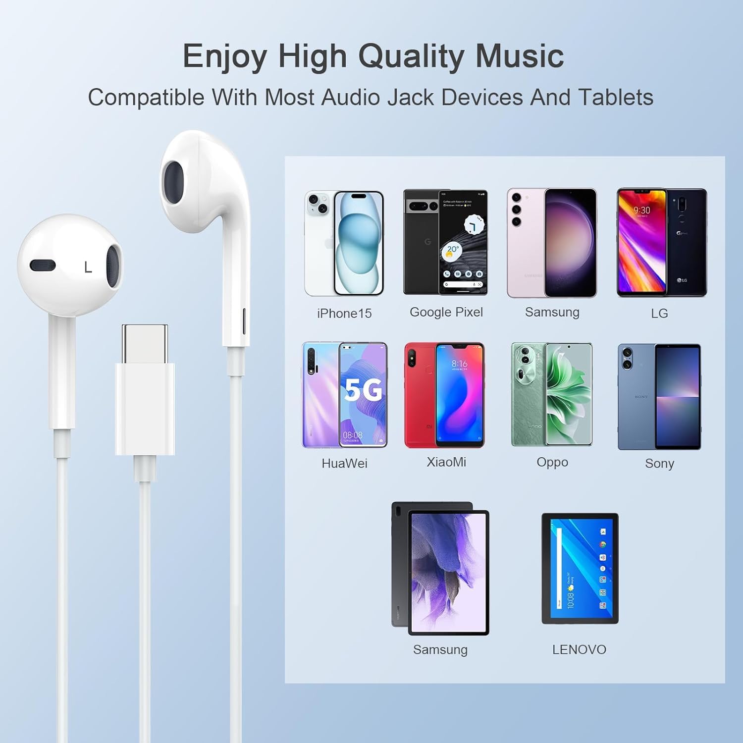 MFi Certified USB C Earphones for iPhone 15 - HiFi Stereo Wired Earbuds with Microphone & Volume Control - Compatible with Samsung S24/S23 Ultra/S22 & iPad/Air - Perfect for Gaming, Music & Calls
