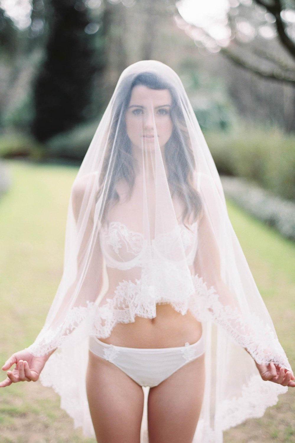 Elegant Marie Silk Tulle & French Lace Wedding Veil - Perfect for Bridal Ceremonies, Photos & Special Occasions