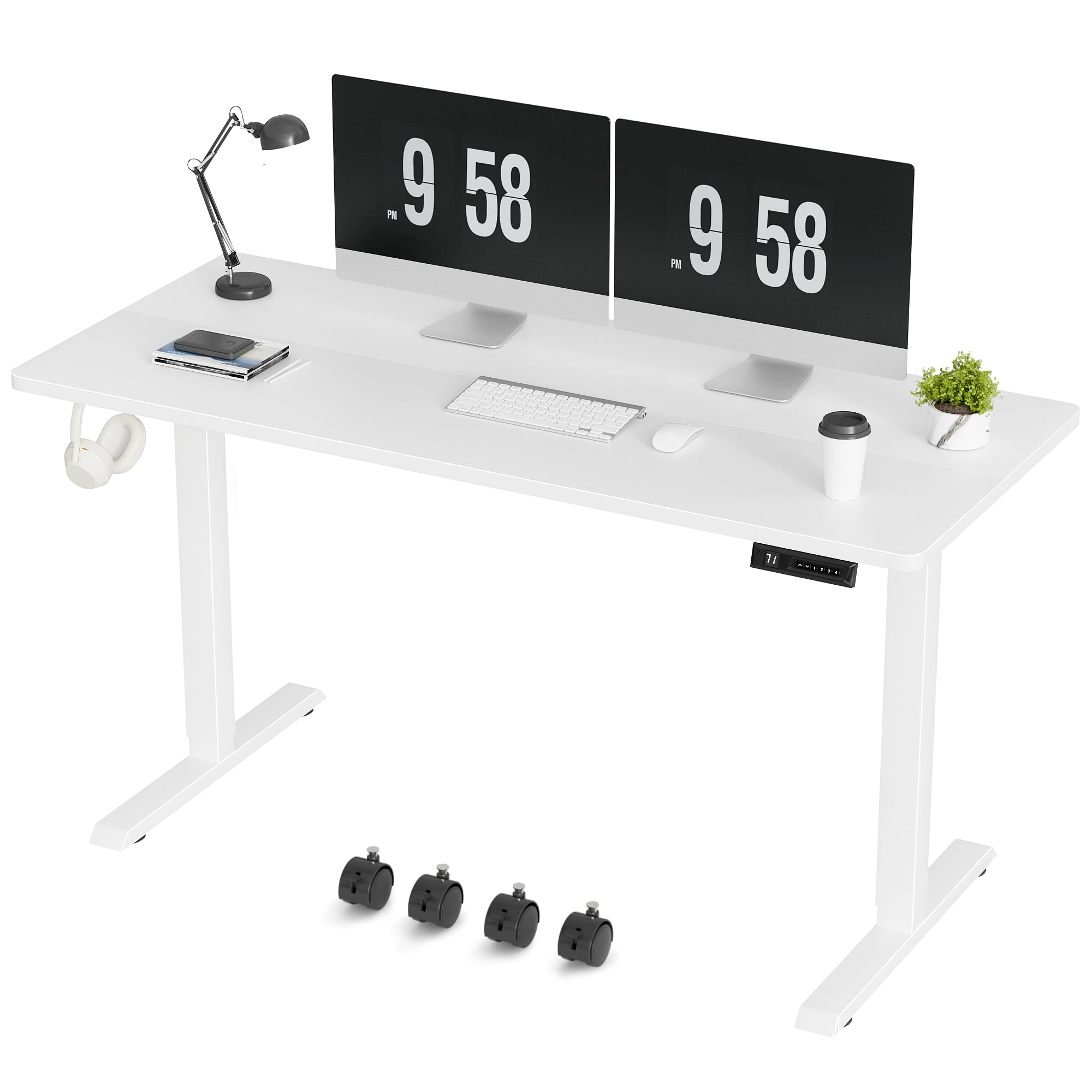 Furmax 55 x 24 Inches Electric Height Adjustable Standing Desk with Removable Casters, White Home Office Computer Workstation - Perfect for Remote Work, Gaming & Study Setup