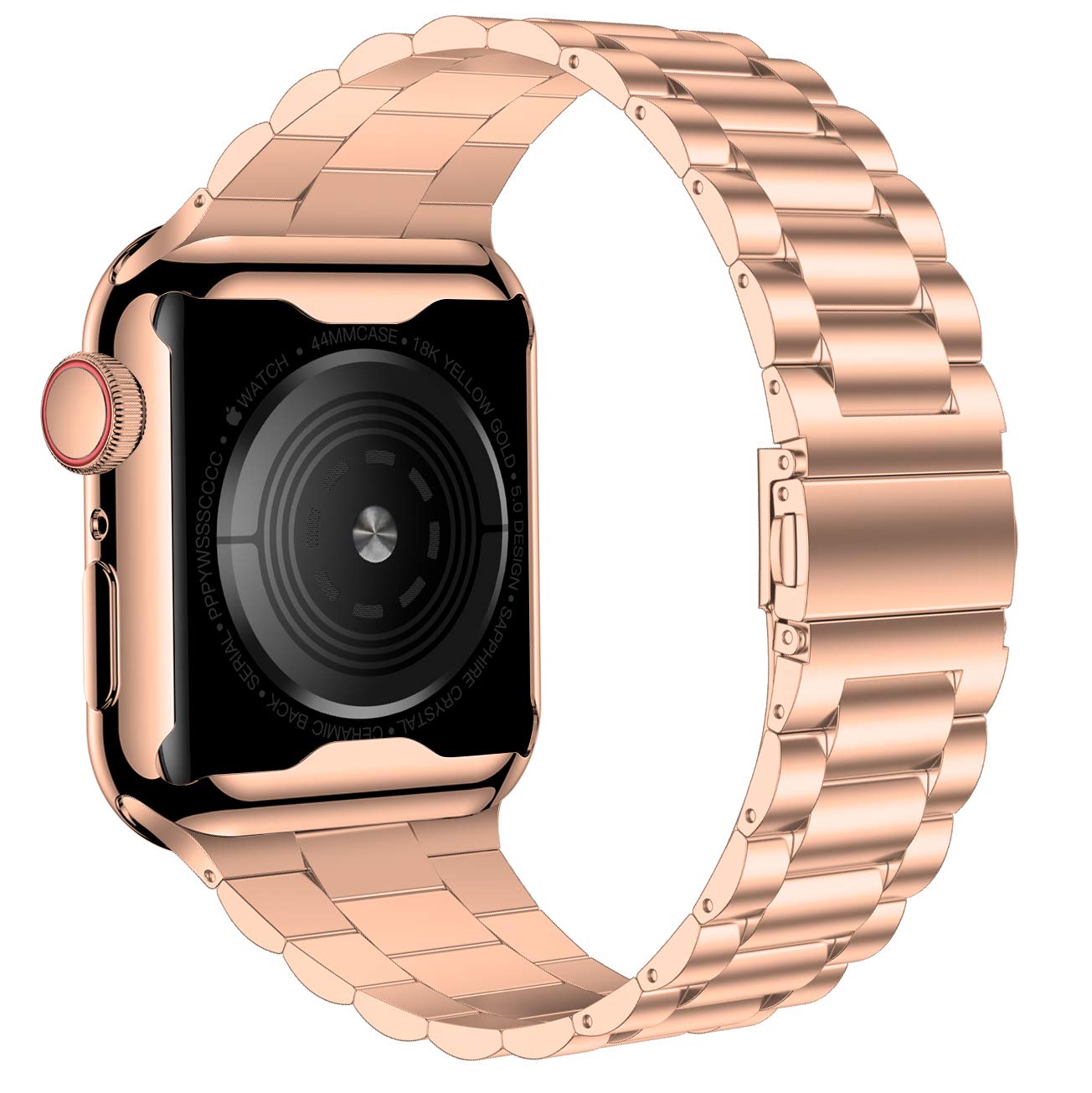 iiteeology Compatible Apple Watch Band 44mm for Series 6/5/4/SE - Premium Stainless Steel Strap with Screen Protector Case (Rose Gold) - Perfect for Workouts, Office & Everyday Wear for Men & Women