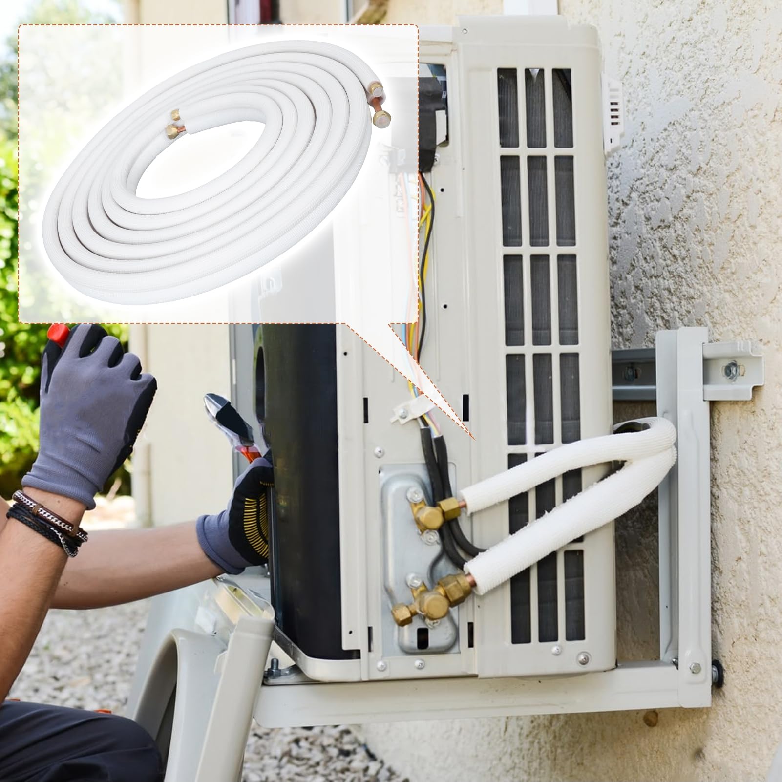 25FT Mini Split AC Line Set for Fixed Frequency 1.5-2 Ton Air Conditioners - 1/4