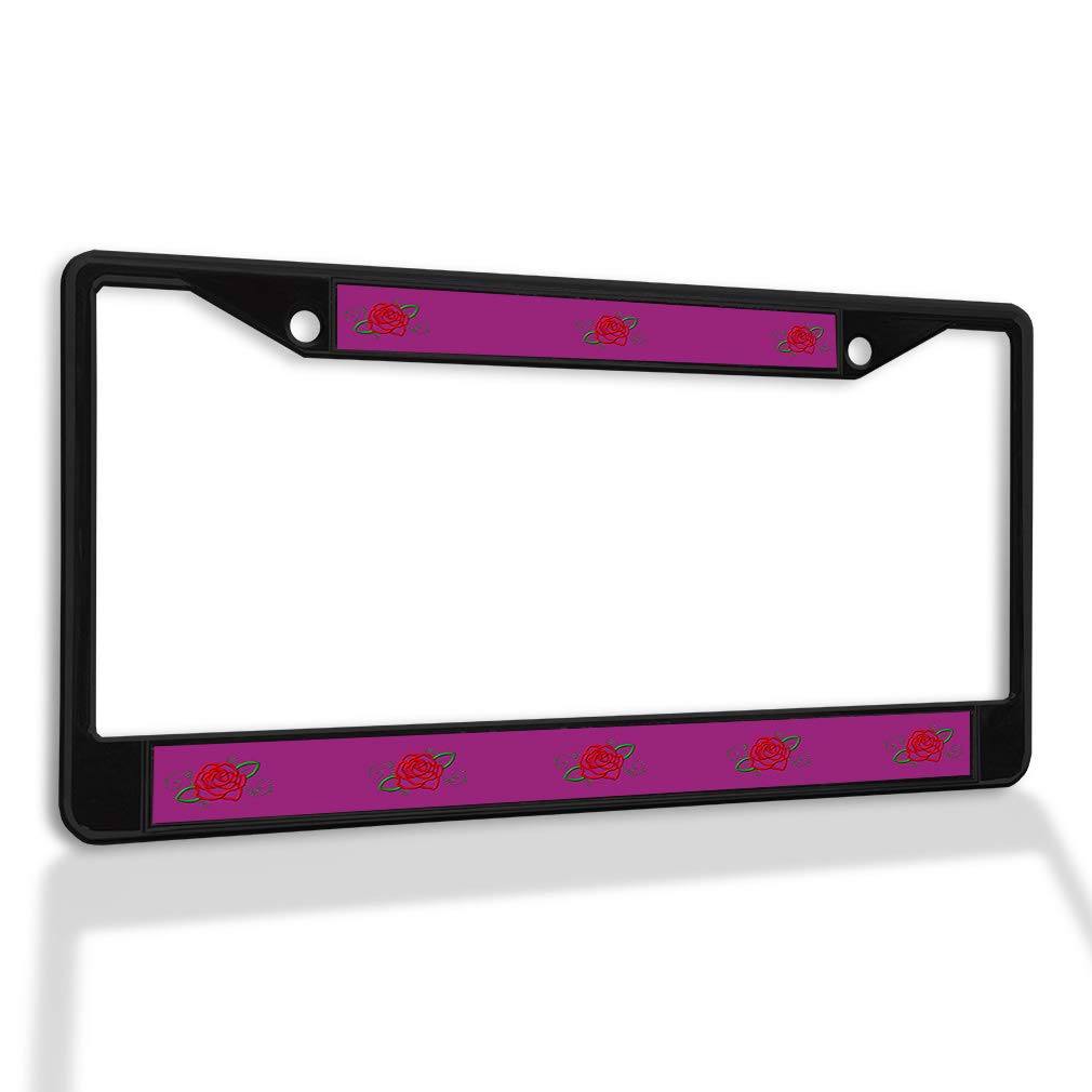 Premium Metal License Plate Frame with Rose Floral Border - Weatherproof Black Car Accessory (2 Holes) - Perfect for Cars, Trucks & SUVs - Durable & Stylish Auto Upgrade