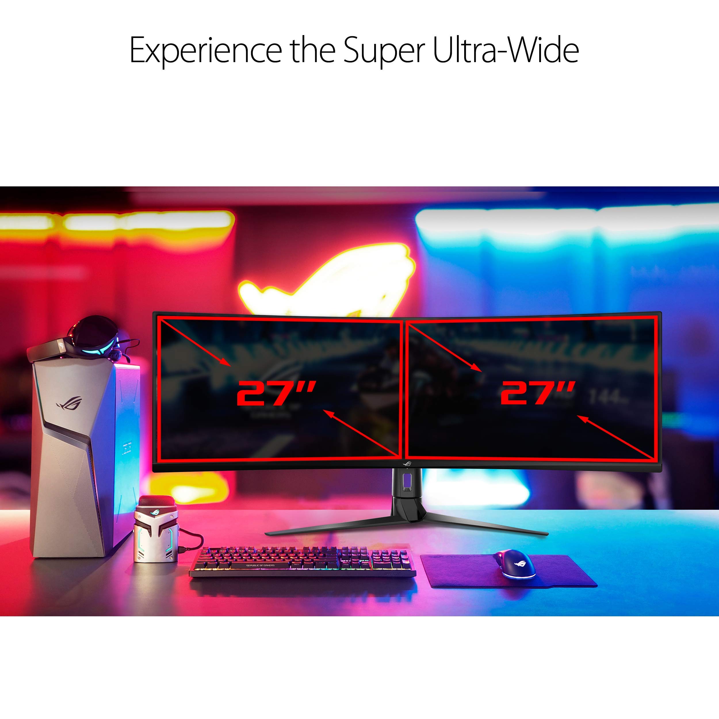 ASUS ROG Strix XG49VQ 49-Inch Curved Gaming Monitor - 144Hz, FreeSync, Dual Full HD, HDR, Eye Care, DisplayPort & HDMI (Black) - Perfect for Immersive Gaming, Productivity & Home Office Setup
