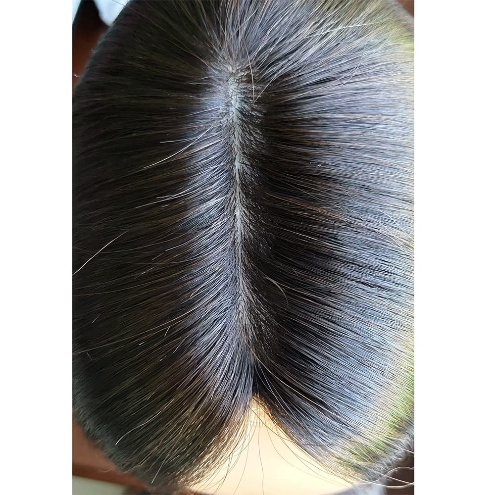 8x12 CM Virgin European Human Hair Toupee for Women - Machine Silk Base Topper Hair Clip for Thinning Hair (Natural Black, 14 inches) - Perfect for Daily Wear, Special Occasions & Hair Volume Enhancement