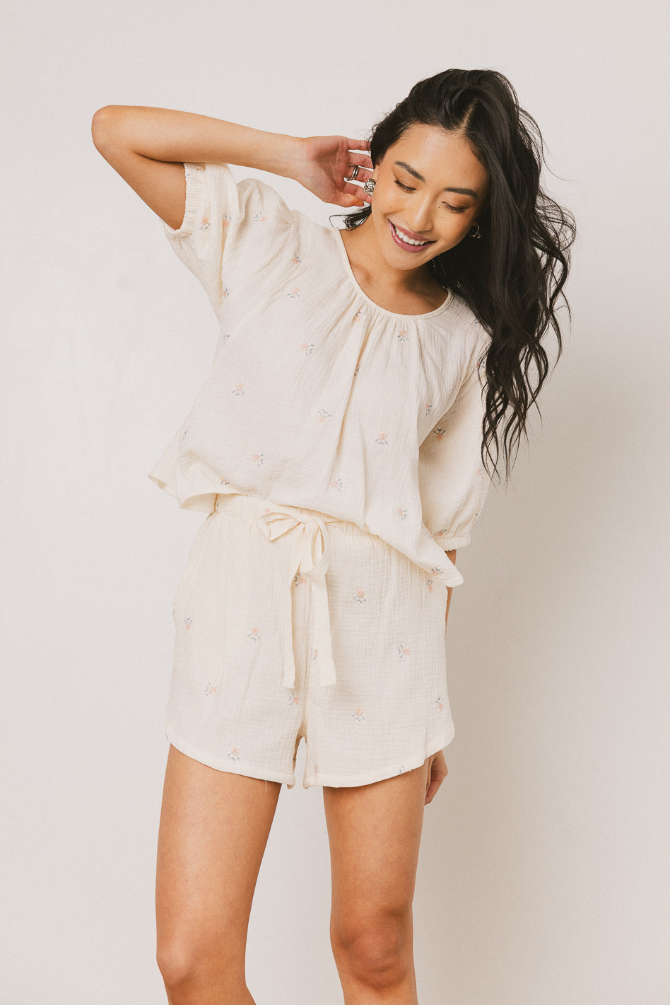 Elia Floral Shorts for Women - Beige High Waist Summer Casual Shorts | Perfect for Beach, Vacation & Outdoor Activities