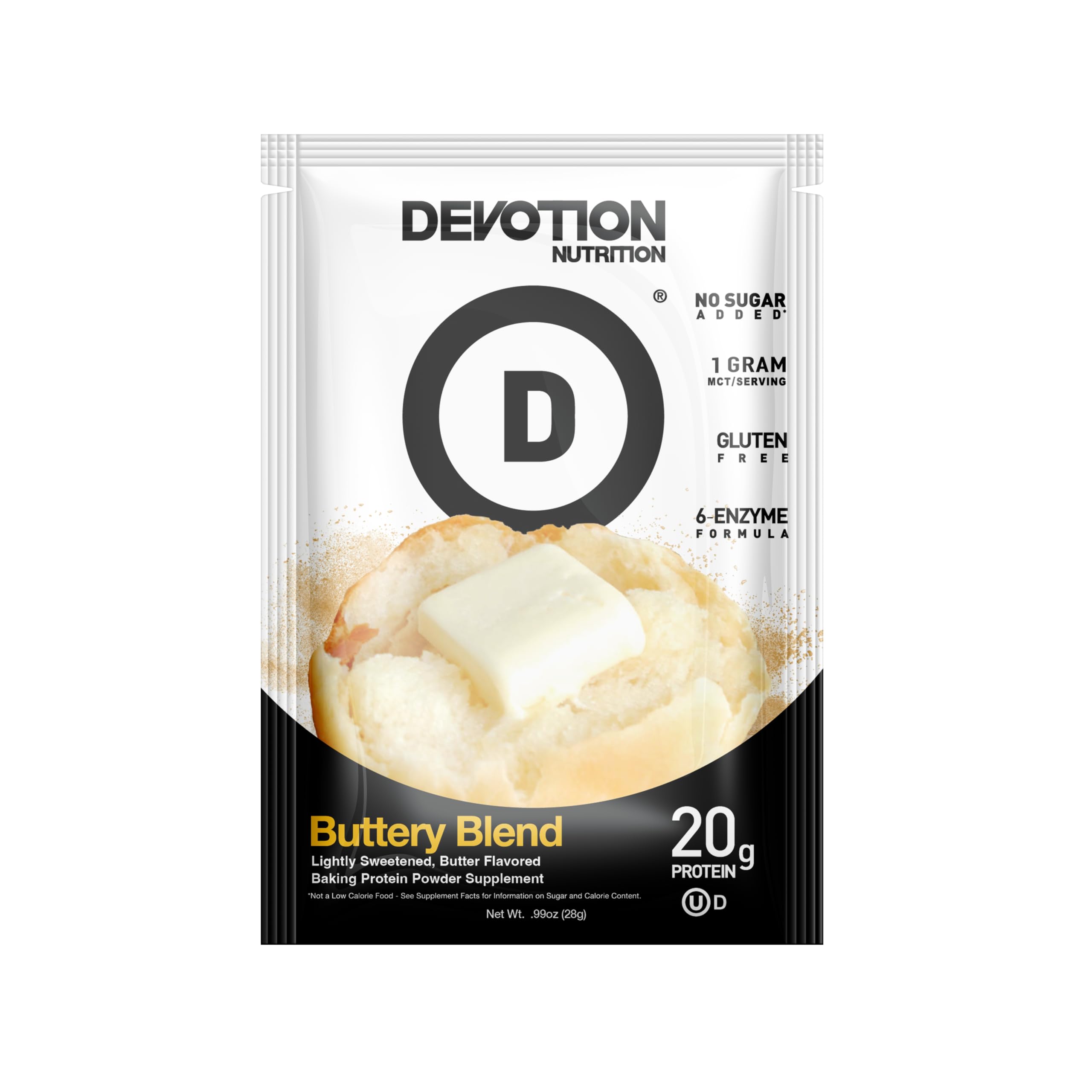 Devotion Nutrition Protein Powder Blend - Gluten Free, Keto Friendly Whey & Micellar Protein Powder with 1g MCT | No Added Sugars | 20g Protein per Serving | 12 Single Serve Packets (Buttery Blend) for Post-Workout Recovery & Weight Management