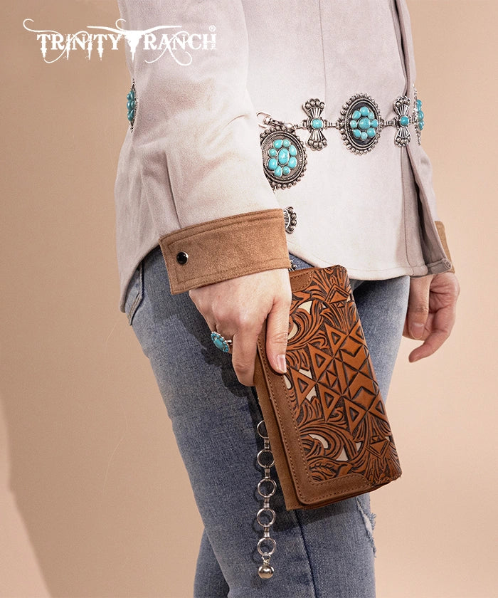 Trinity Ranch Floral Tooled Leather Wallet for Women - Handmade Cowhide Bifold Wallet with RFID Protection - Perfect for Travel, Shopping, and Everyday Use