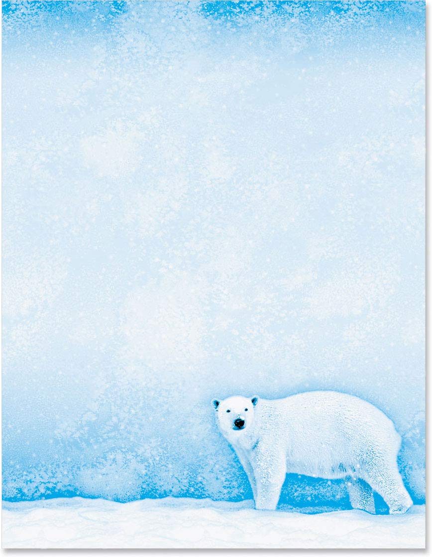 Premium Polar Bear Winter Wonderland Christmas Stationery - Elegant 8.5 x 11 Border Letterhead Paper (25 Sheets) for Holiday Cards, Invitations & Festive Home Decor - Decorative Printer Paper for Seasonal Greetings & Office Use
