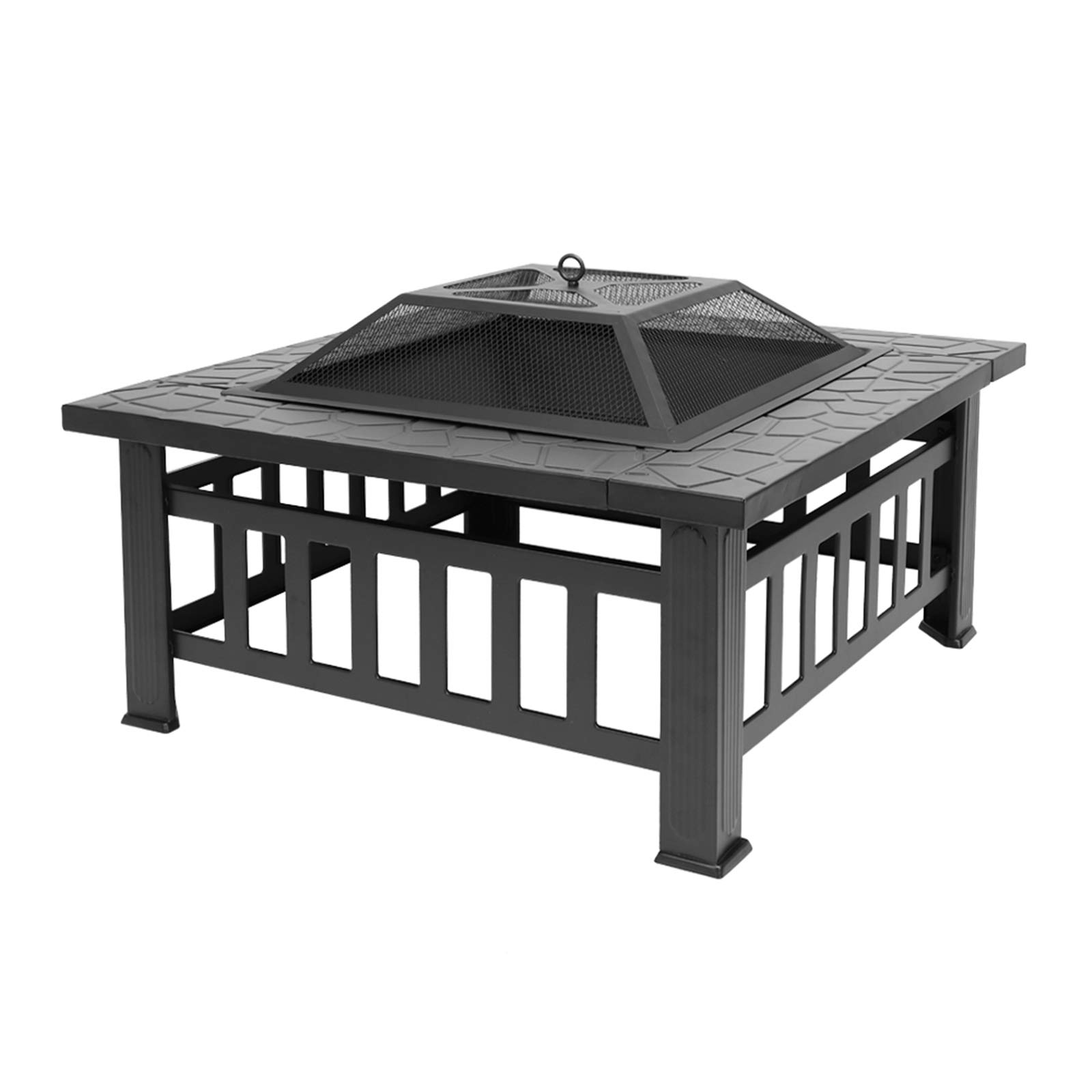 Portable Outdoor Metal Fire Pit Bowl with Poker & Spark Screen - Black for Backyard, Camping & Patio Gatherings