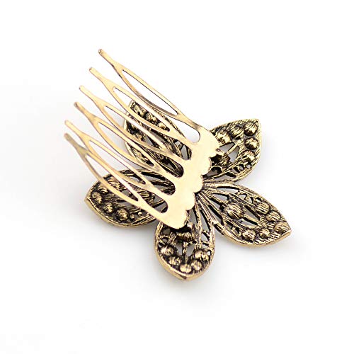 Vintage Metal Alloy Hair Side Comb with Shiny Rhinestones - Leaf Honeybee Flower Hair Clip for Women | Wedding, Bridesmaid, Pigtail Holders & Everyday Elegant Hairstyles