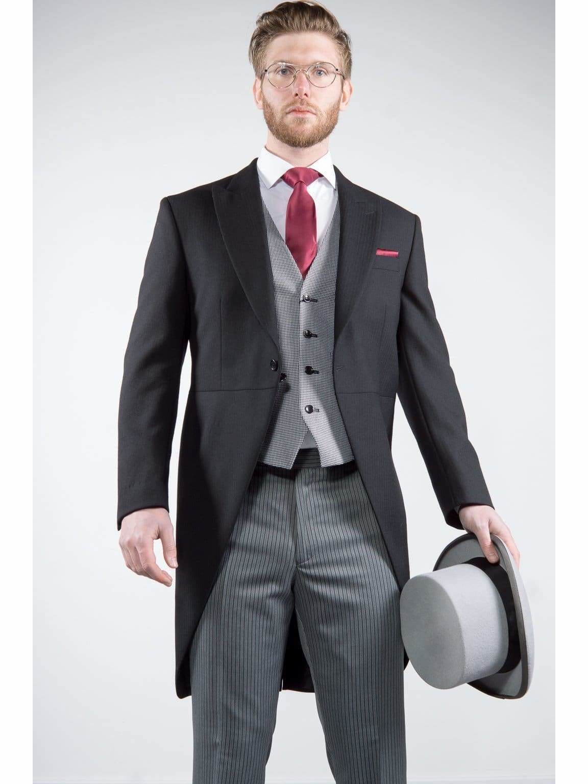 Classic Black Herringbone 3-Piece Morning Suit for Men - Formal Wedding Attire, Groom Suit, Business Events & Special Occasions