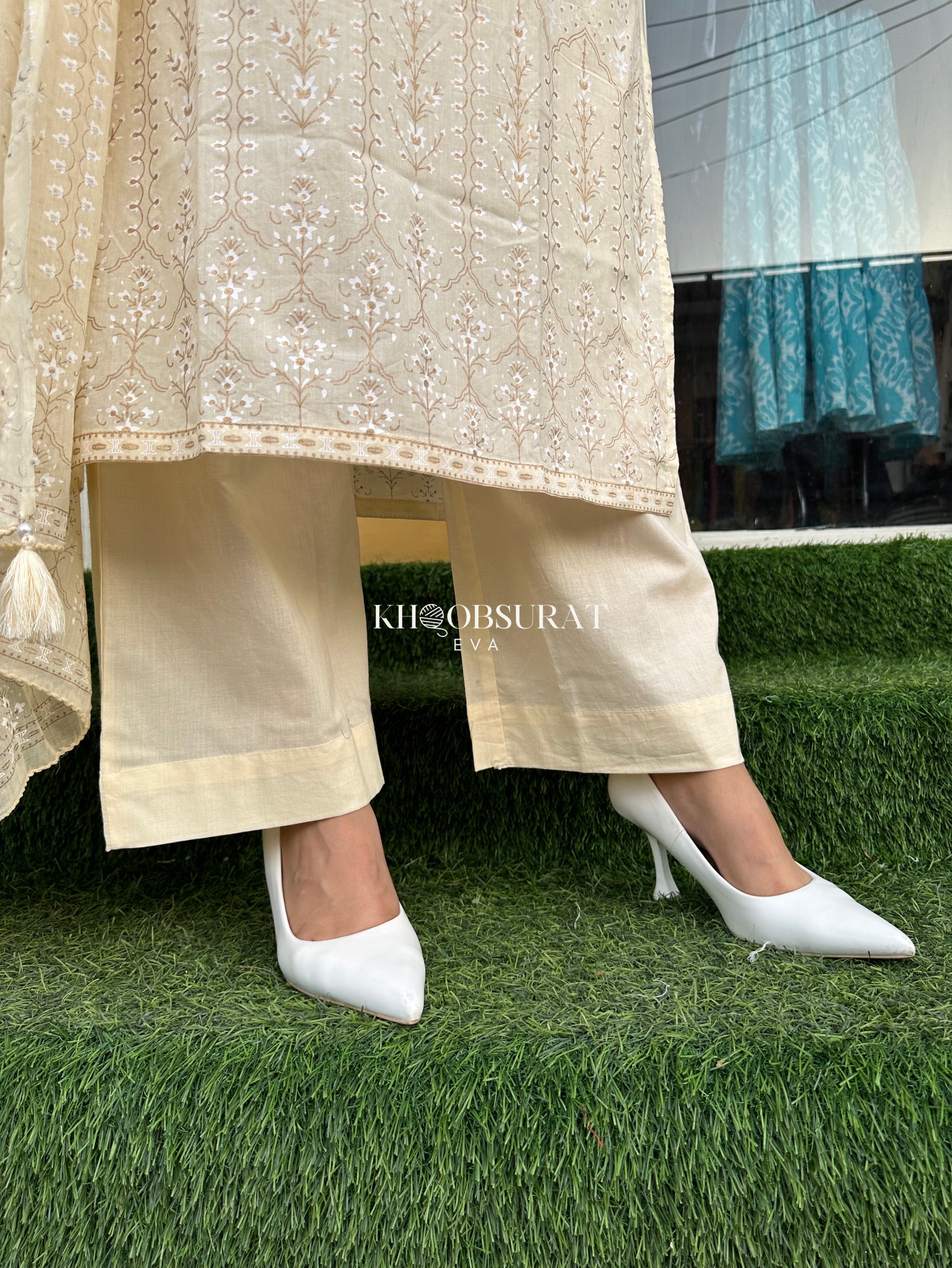Tanishka Cream Embroidered Kurta Suit Set for Women | Traditional Indian Ethnic Wear | Perfect for Festivals, Weddings & Special Occasions