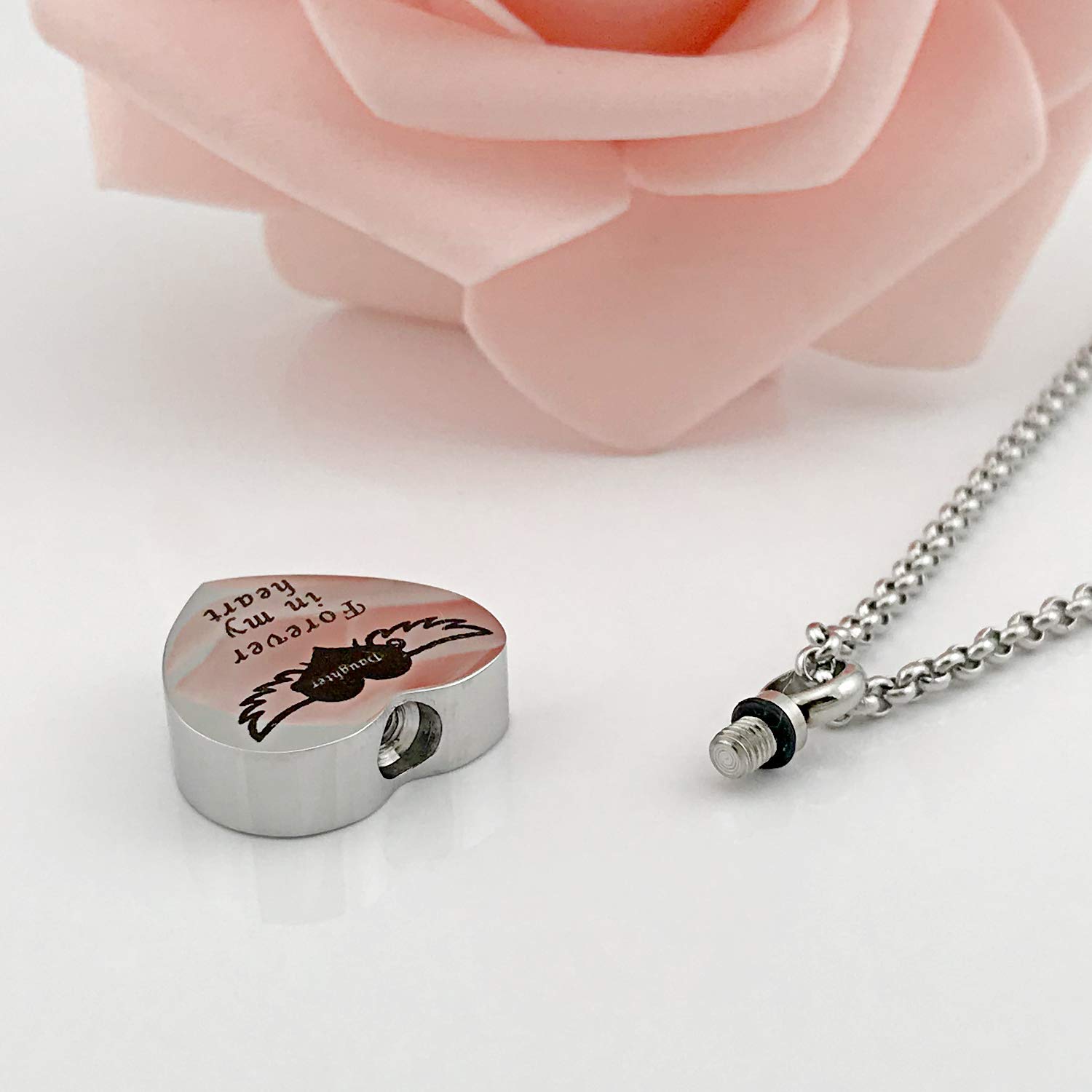 Memorial Urn Necklace for Ashes - Forever in My Heart Cremation Jewelry Pendant with Funnel Filler Kit | Keepsake for Loved Ones, Perfect for Remembrance & Daily Wear