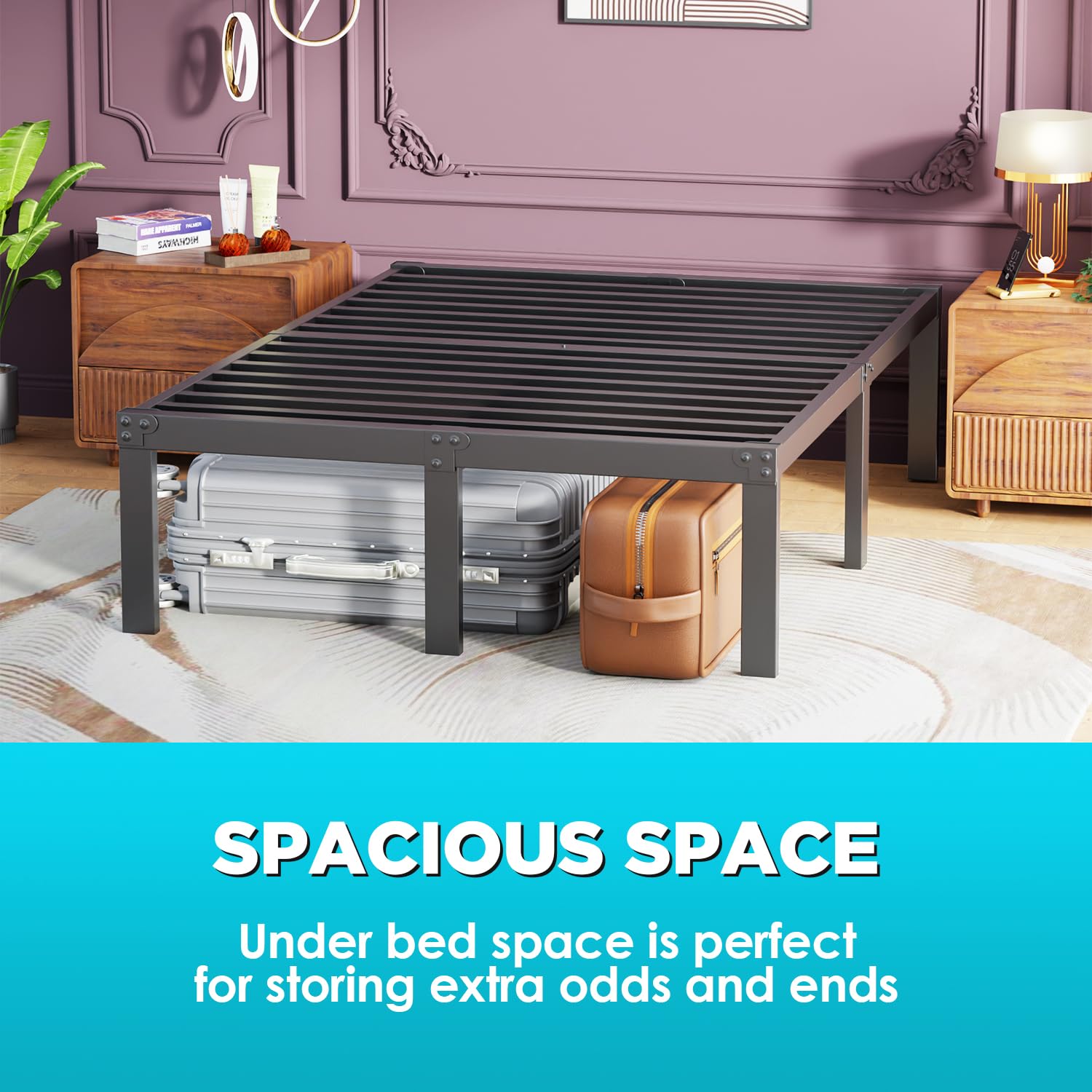 FDW Full Size Metal Platform Bed Frame - 18 Inch Heavy Duty Steel Slat Mattress Foundation, No Box Spring Needed, Noise-Free & Easy Assembly with Under-Bed Storage - Perfect for Modern Bedrooms, Guest Rooms & Small Spaces
