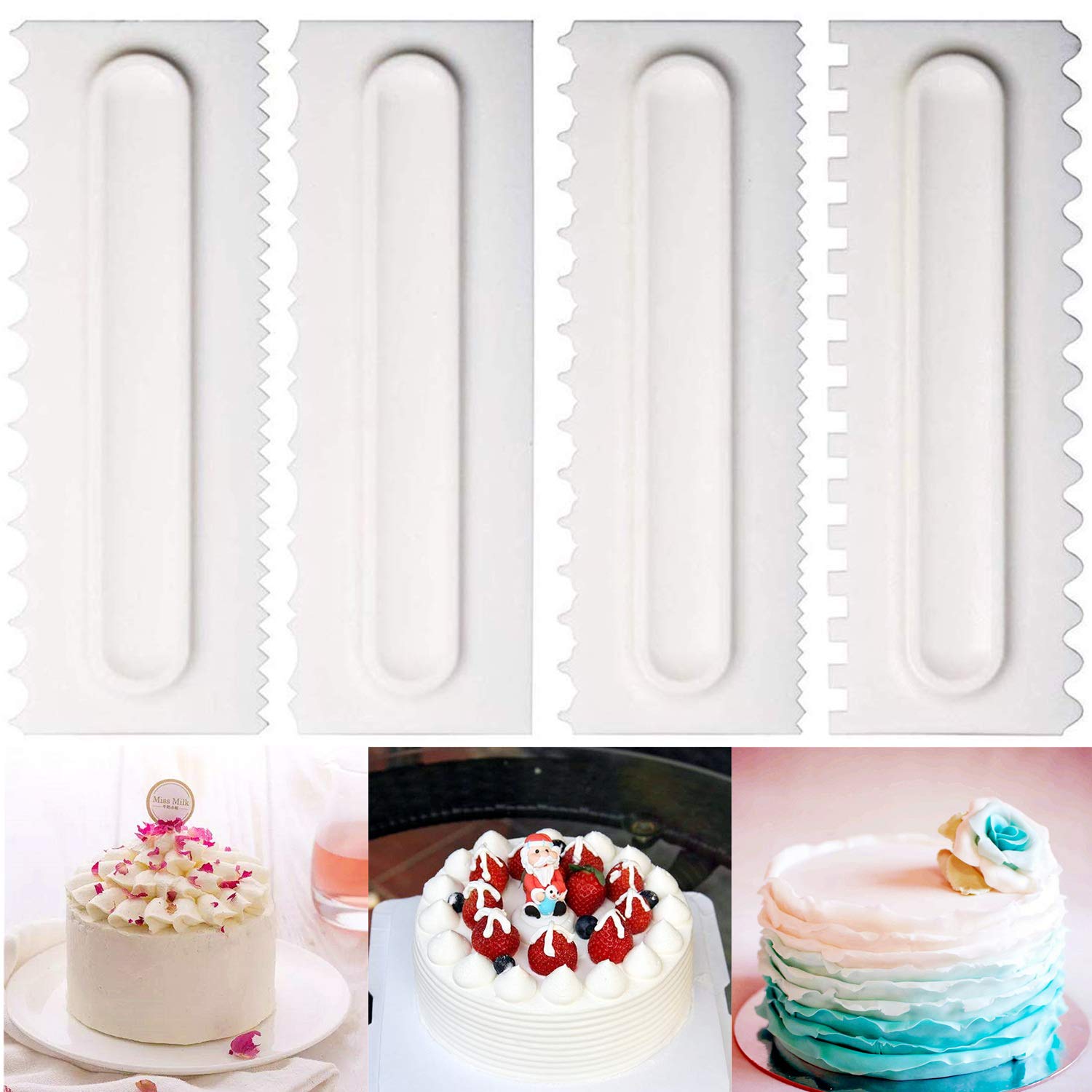 Hofumix 4-Piece Cake Scraper Set - Stainless Steel Cake Decorating Comb, Icing Smoother, Cake Edge Tool & Cream Spatula for Professional Baking, Cake Decorating & DIY Kitchen Use - Perfect for Birthday Cakes, Wedding Cakes & Home Baking Projects