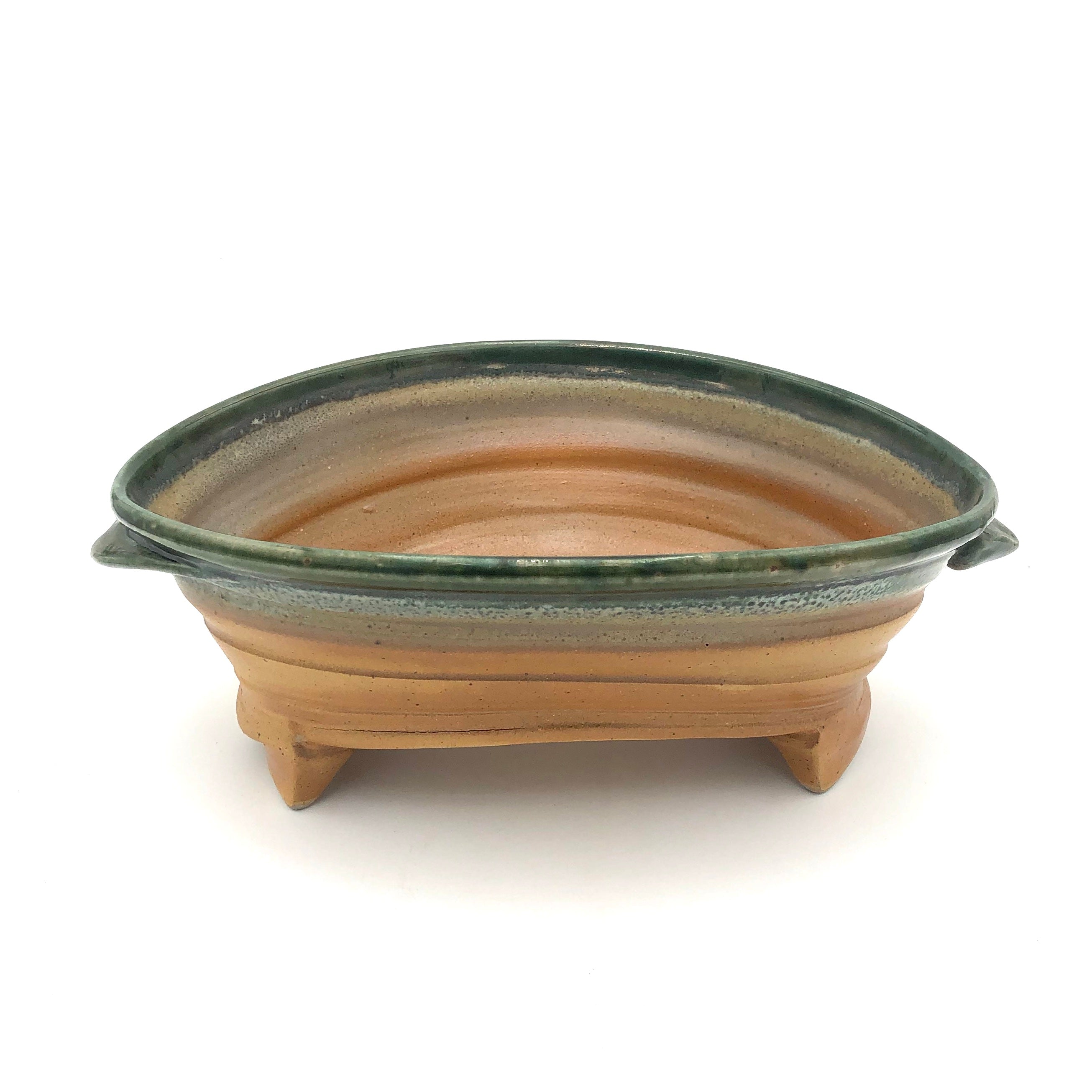 Smith Oval Serving Bowl - Small Green & Yellow Ceramic Dish for Salads, Snacks & Appetizers - Perfect for Parties, Picnics & Family Dinners