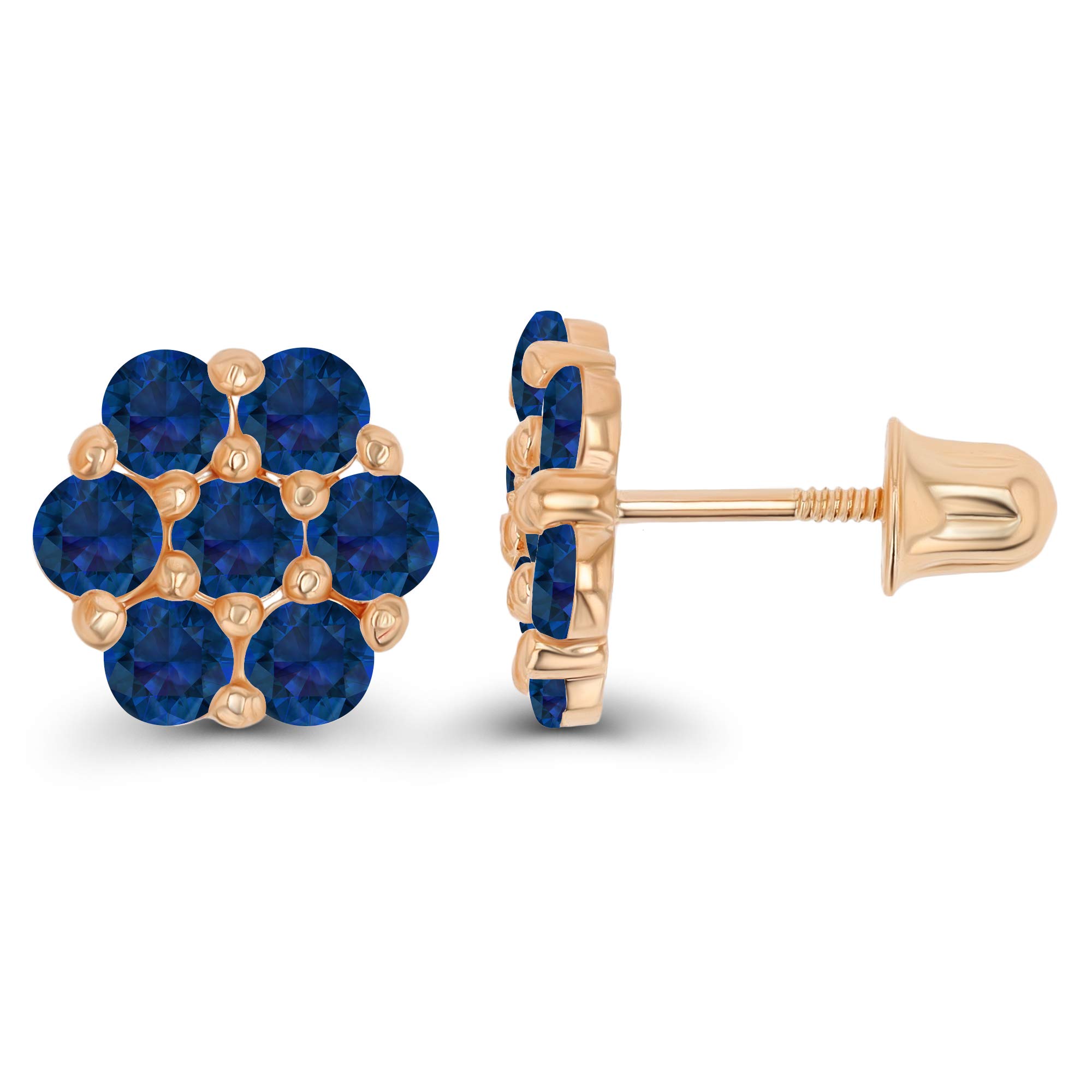 14K Gold 8mm Cluster Natural Birthstone Flower Screwback Stud Earrings for Women | 2.50mm Round Birthstone | 14K Gold Cluster Screwback Earrings | Perfect for Birthdays, Anniversaries & Special Occasions