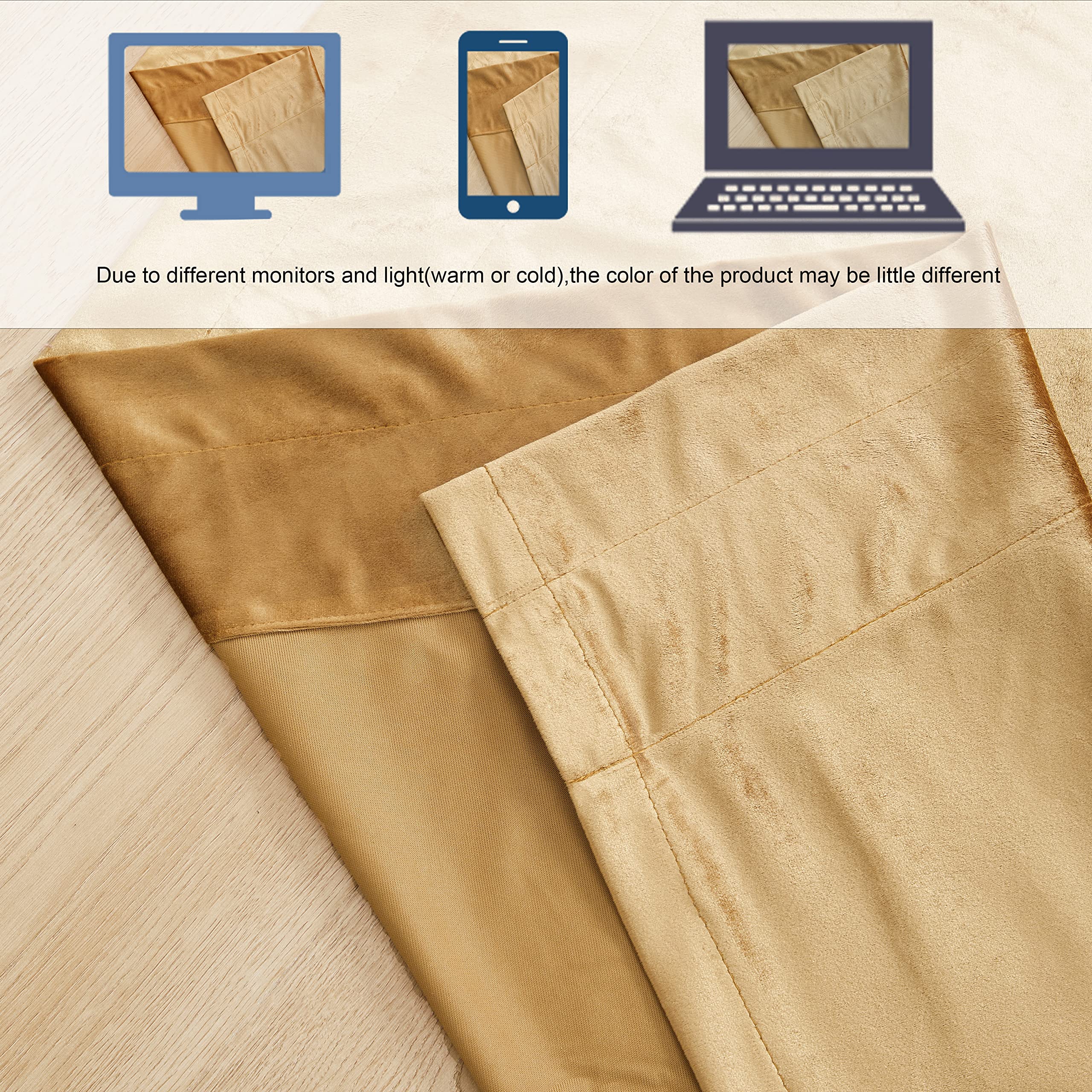 Premium Blackout Curtains Set of 2 - 63 Inch Velvet Rod Pocket Drapes in Golden PRIMROSE for Living Room & Bedroom | Thermal Insulated Room Darkening Window Treatments for Better Sleep & Energy Savings