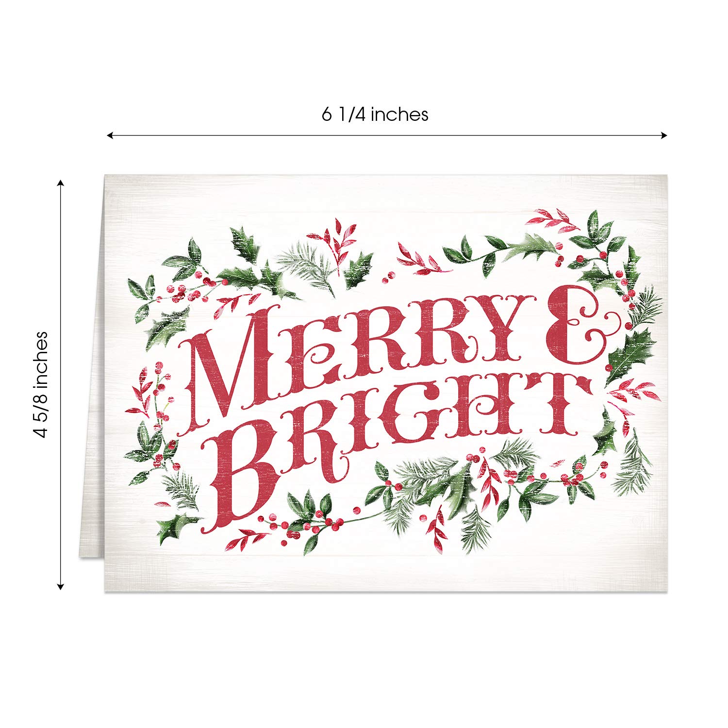 25 Classic Holiday Christmas Cards with White Envelopes - 5 Retro Christmas Designs (4 5/8