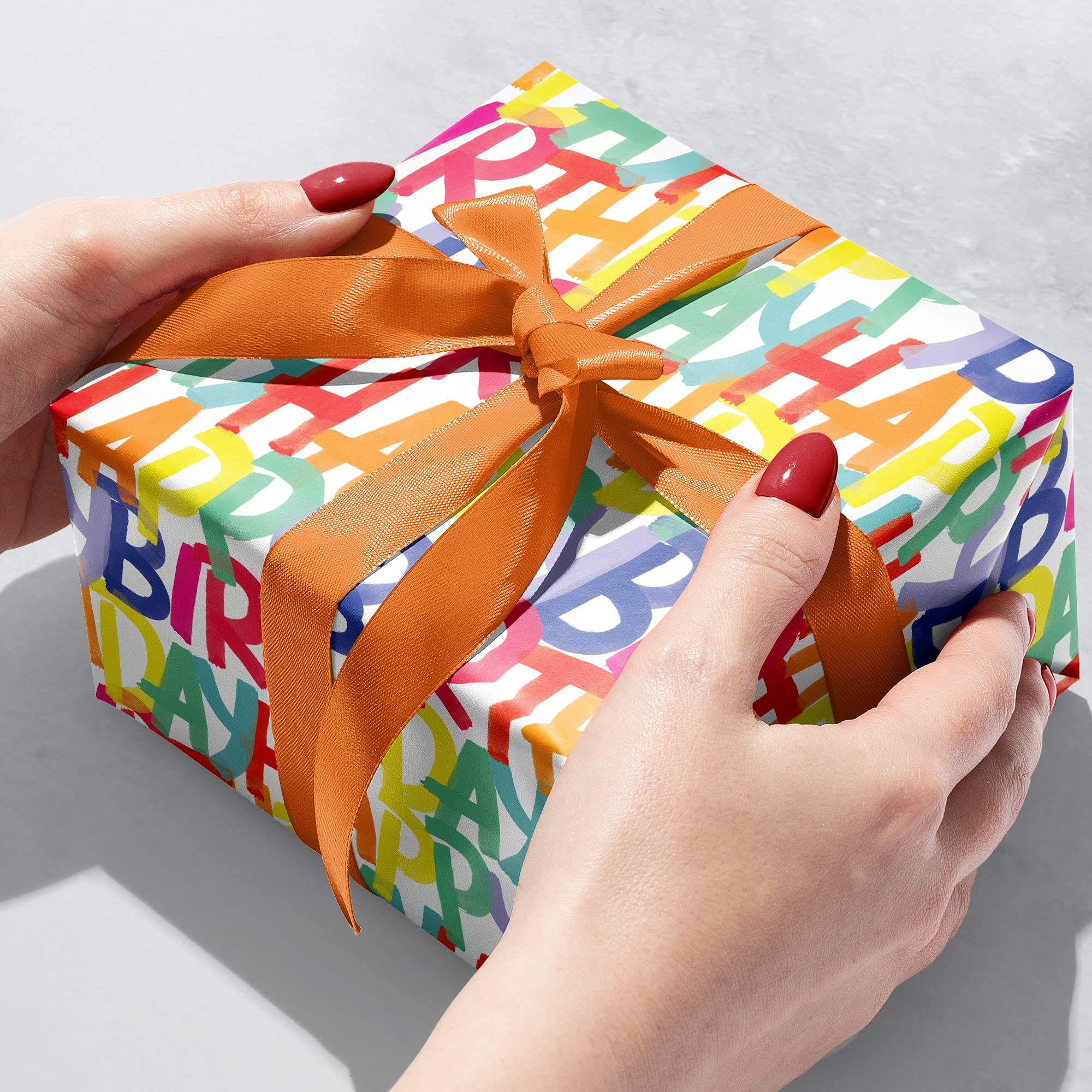 Jillson Roberts Rainbow Birthday Gift Wrapping Paper - 8 Rolls (5ft x 30in) for Party Decorations, Present Wrapping & Holiday Crafts
