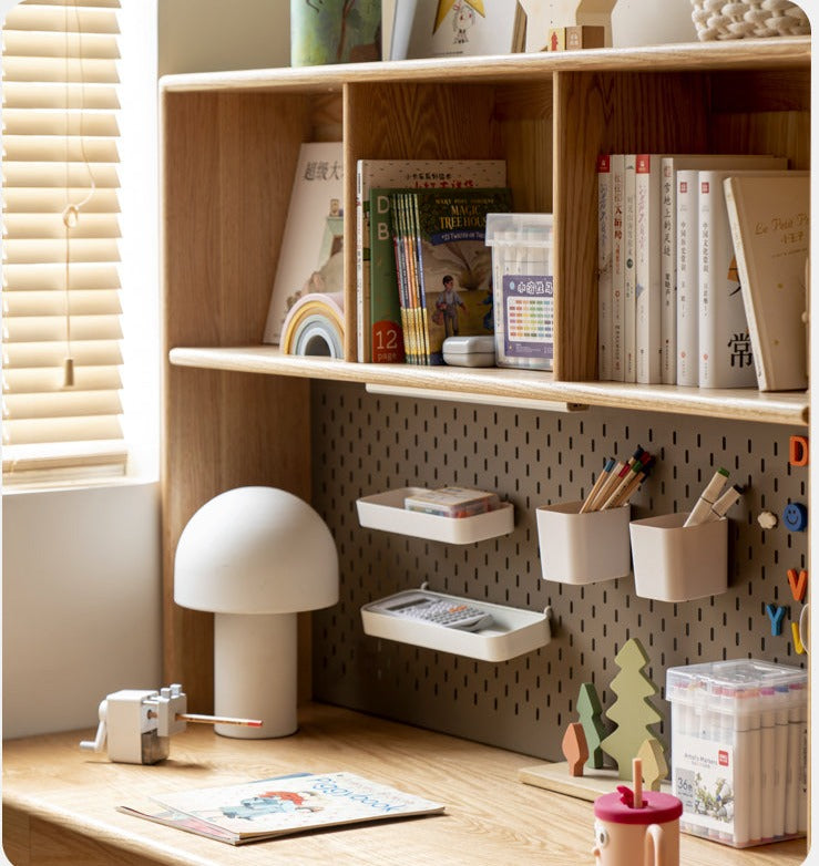 Solid Oak Wood Adjustable Height Kids Study Desk with Bookshelf - Perfect for Homework, Reading & Organizing in Bedroom or Playroom