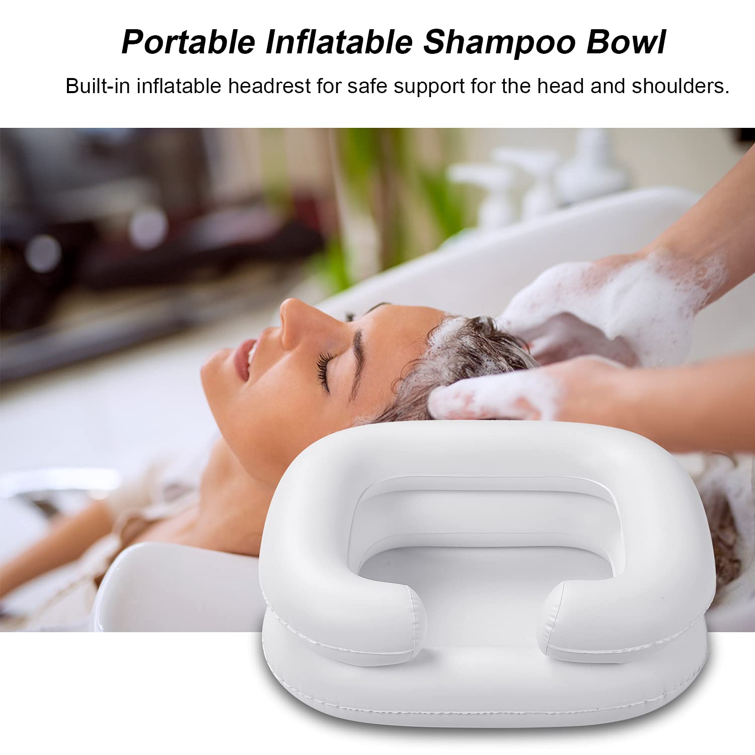 Foldable Portable Shampoo Bowl for Bed - Hair Washing Basin with Drain Tube for Elderly, Disabled & Pregnant Women - White (POOWE) | Home Care & Salon Use