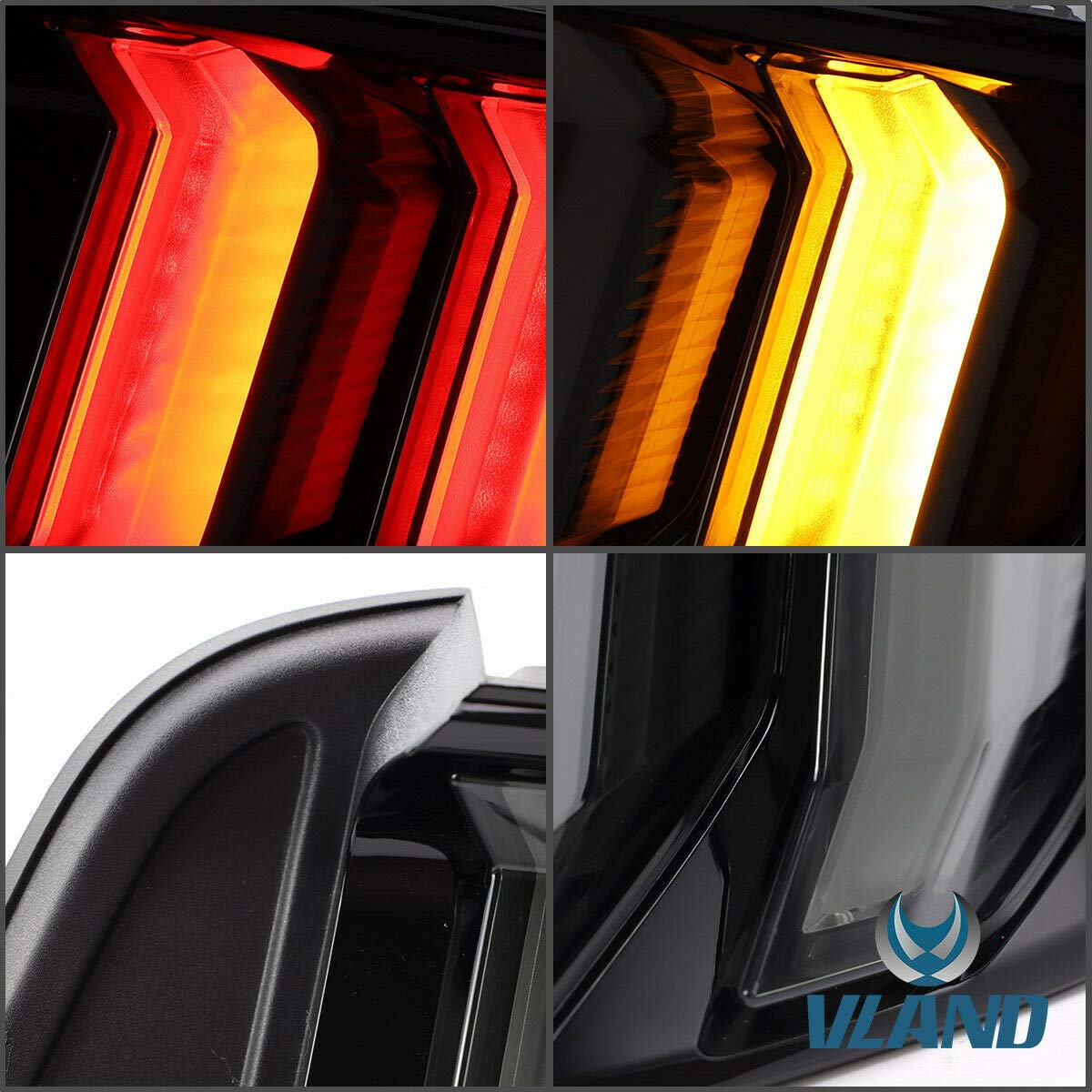 VLAND LED Tail Lights Compatible with Ford Mustang 2015-2020 - Sequential Amber/Red Turn Signals, 5 Lighting Modes, Smoke Lens (Driver & Passenger Side) - Upgrade Your Mustang's Style & Safety for Night Driving & Car Shows