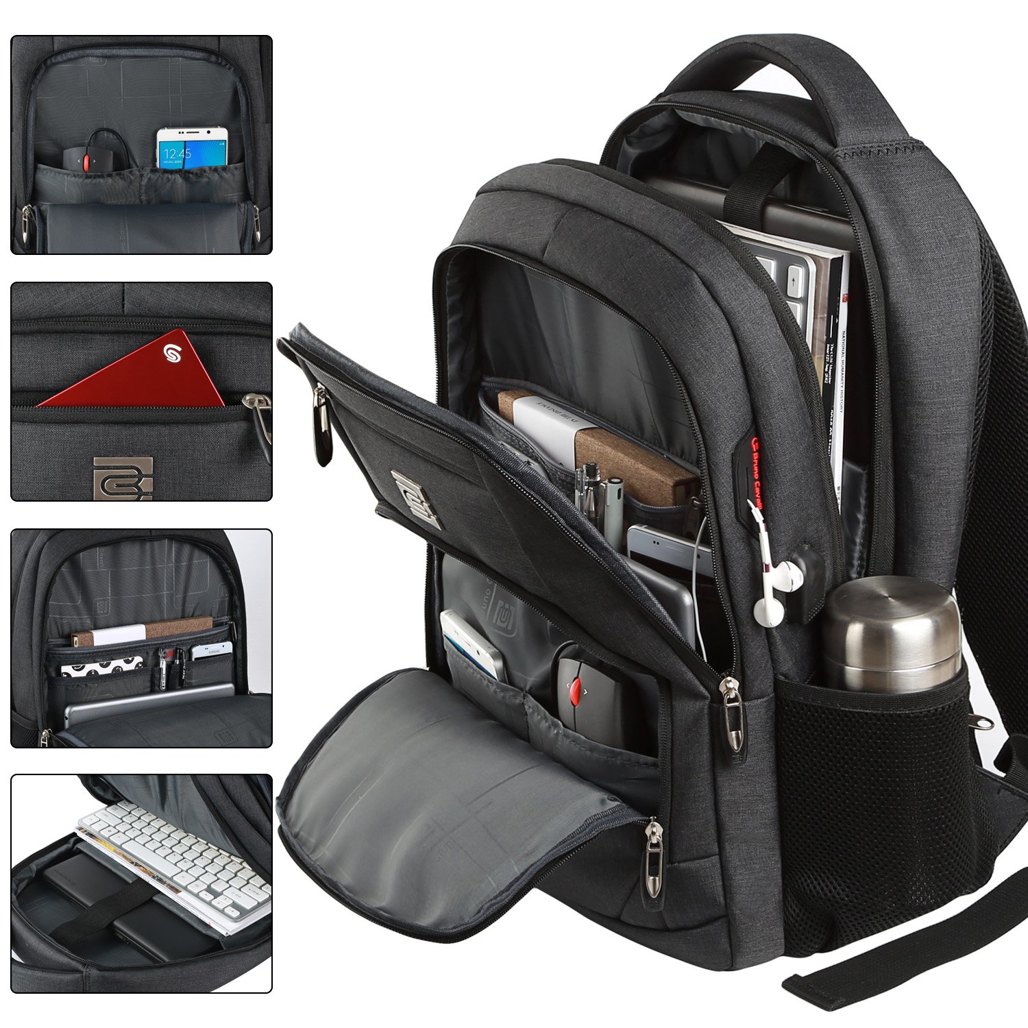 Laptop Backpack for Business Travel - Anti-Theft Slim Durable USB Charging Port Water Resistant College Computer Bag for Women & Men - Fits 15.6 Inch Laptop & Notebook - Black - Ideal for Office, Commute & Campus Use