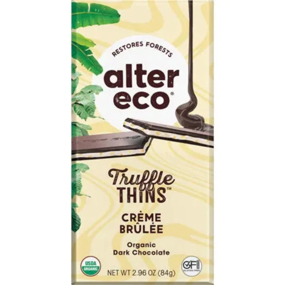 ALTER ECO Organic Dark Chocolate Creme Brulee Truffle Thins 84g - Gourmet Vegan Dessert for Gifting & Special Occasions