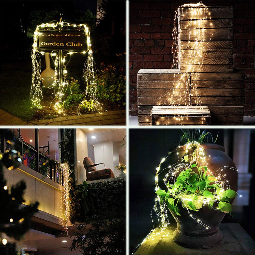 2 Pack 220 LED Firefly Bunch Lights Battery Operated - 8 Flashing Modes Waterproof Copper Wire Fairy Lights with Remote Control & Timer - Warm White Indoor Outdoor Decorative Lighting for Garden, Wedding, Party, Christmas and Patio Decor