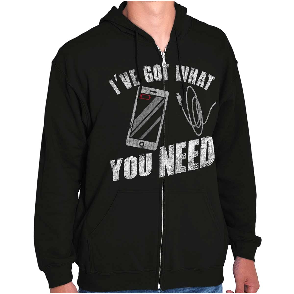 Men's Zip Hoodie Sweatshirt with Cell Phone Charger Pocket - Comfortable & Convenient for Travel, Work, and Outdoor Activities