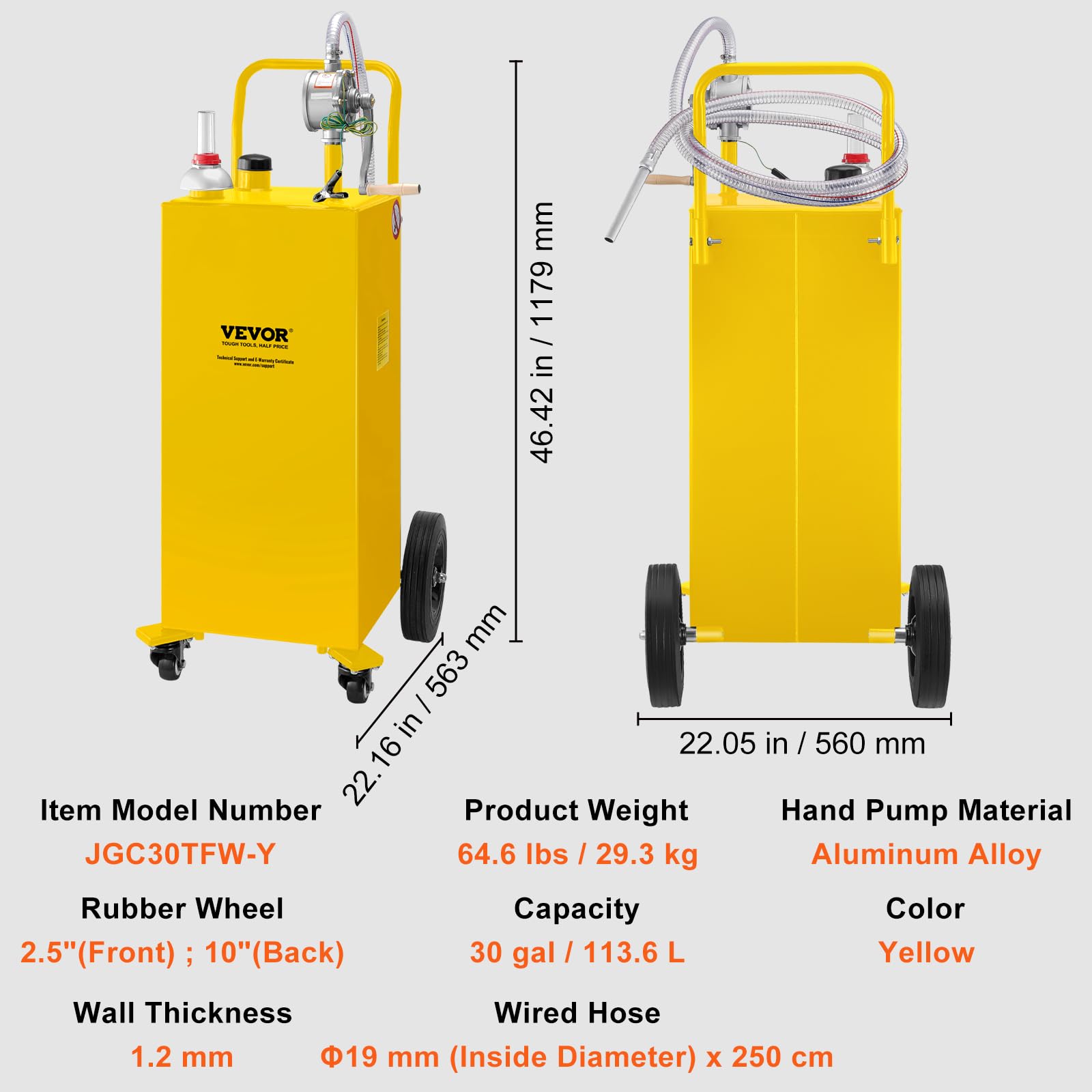 VEVOR 30 Gallon Fuel Caddy with Manual Transfer Pump - Heavy Duty Gasoline & Diesel Storage Tank on 4 Wheels - Portable Fuel Container for Cars, Lawn Mowers, ATVs, Boats - Ideal for Home, Farm & Industrial Use