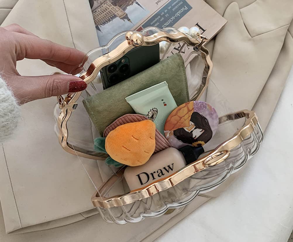 Fairy Shell Evening Purse for Women - Clear Transparent Handbag with Pearl Accents, Chic Party Clutch & Shoulder Bag - Perfect for Weddings, Prom, Cocktail Parties & Special Occasions