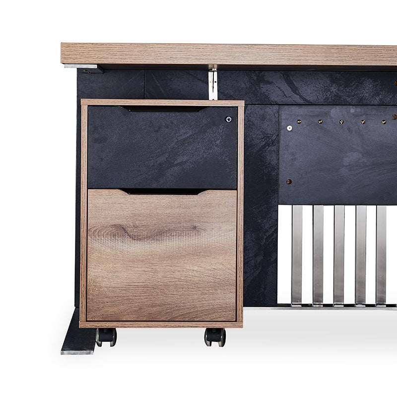 Daxton 41cm Mobile Pedestal Cabinet - Warm Oak & Black Finish | Rolling Storage for Office, Classroom or Home Organization