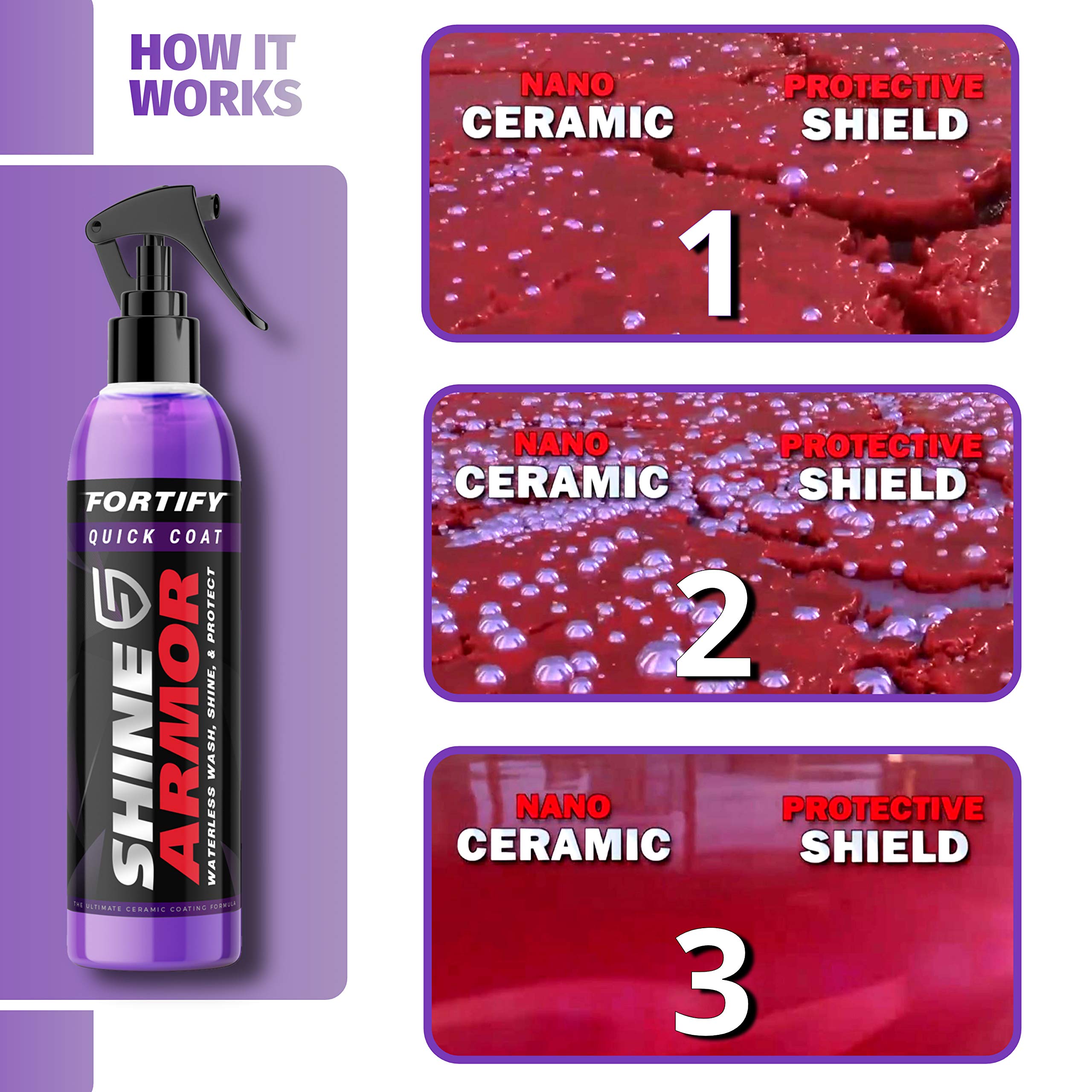 SHINE ARMOR Fortify Quick Coat High Performance Ceramic Coating Spray - Car Wax & Hydrophobic Polish with Polymer Sealant for Vehicle Paint, Leather Seats, Tires, Bumpers & Rims - Long-Lasting Protection & Shine - Perfect for Car Detailing, Showroom Finish & Daily Maintenance (Made in USA)