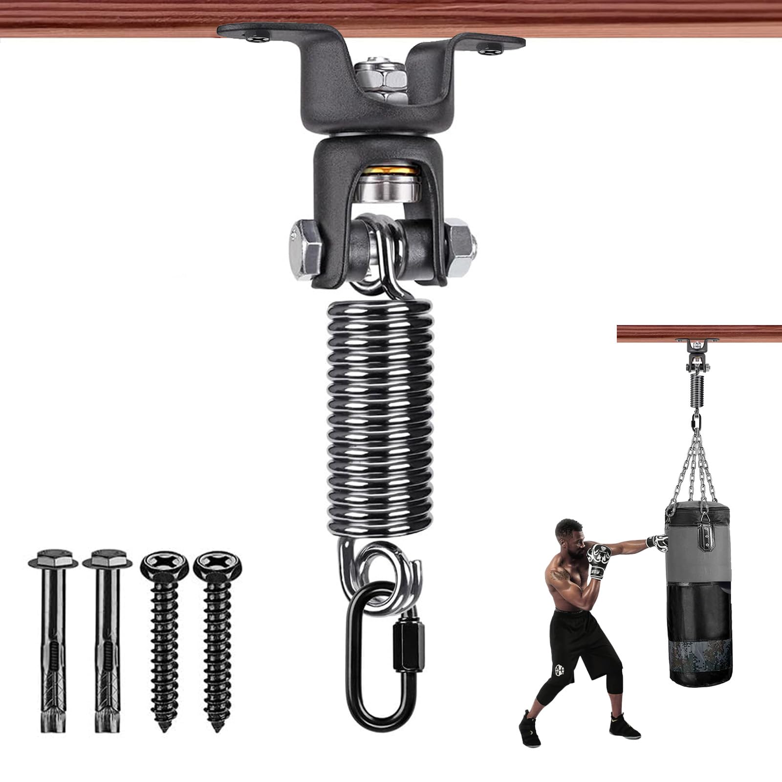 Heavy Duty Boxing Bag Hanger with Spring - 360° Swivel Mount for Punching Bags, Easy Installation | Perfect for Home Gyms, Boxing Training & Martial Arts Practice