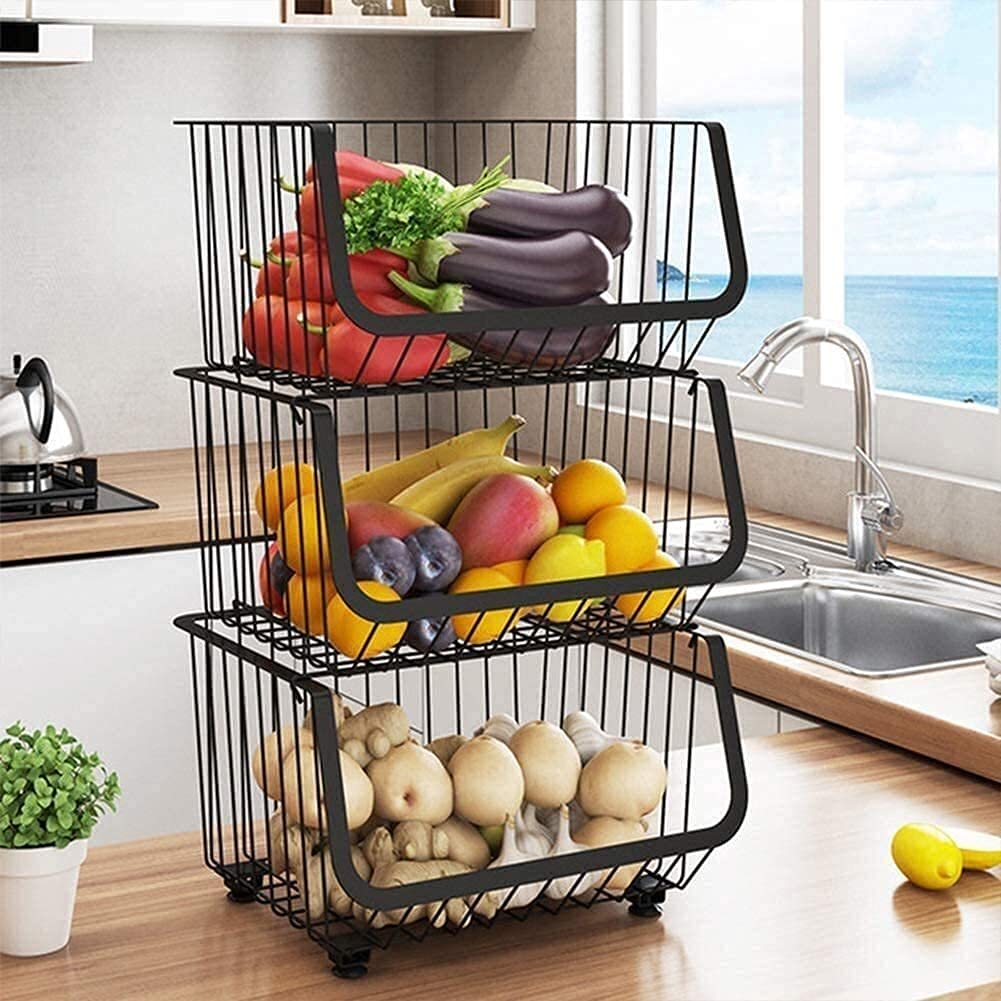3-Tier Kitchen Storage Cart - Rolling Utility Trolley with Wheels for Organizing Fruits, Vegetables, Snacks & Household Items | Perfect for Small Spaces, Apartments & Dorm Rooms