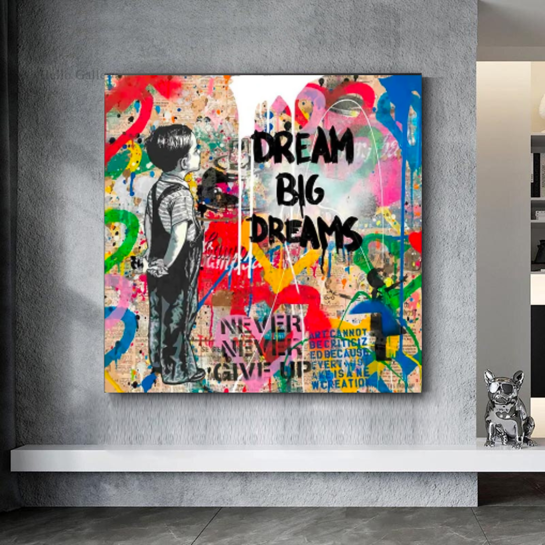 Banksy Dream Big Dreams Wall Art - Unique Canvas Print for Home & Office Decor | Inspirational Urban Street Art for Living Room, Bedroom & Workspace