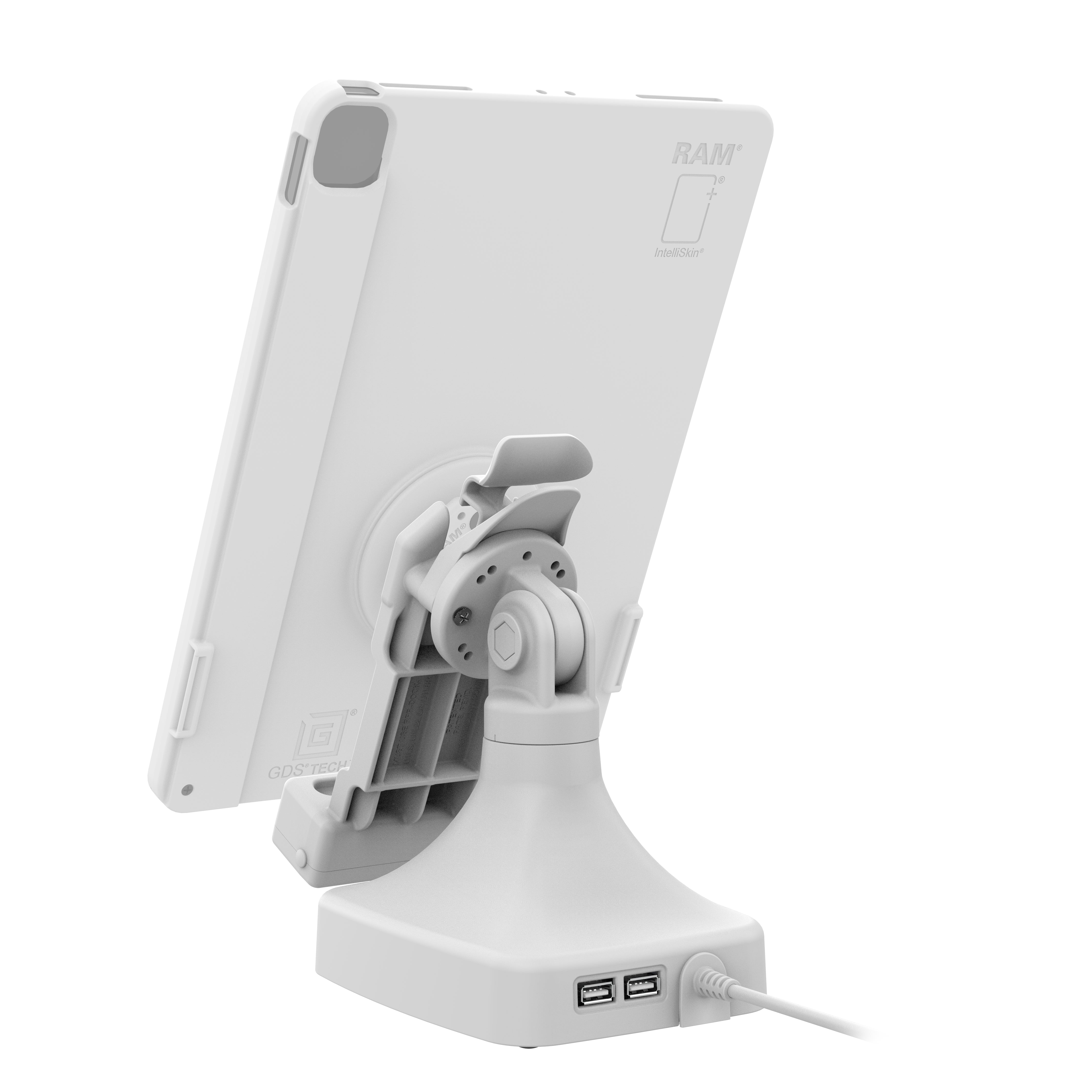 GDS® Uni Conn™ Tilt & Swivel Dock with PoE + Data - Gray (RAM GDS DOCK D14 U1E 2A GRY) - Perfect for Office Workstations, Conference Rooms & Home Office Setups