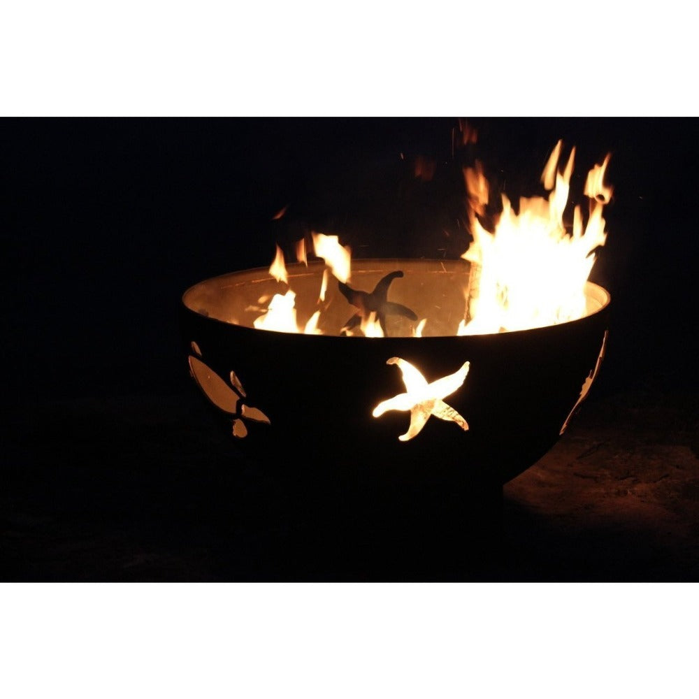 Handcrafted 36 Inch Carbon Steel Gas Fire Pit with Sea Creatures Design - Perfect for Outdoor Patio, Backyard, and Garden Gatherings