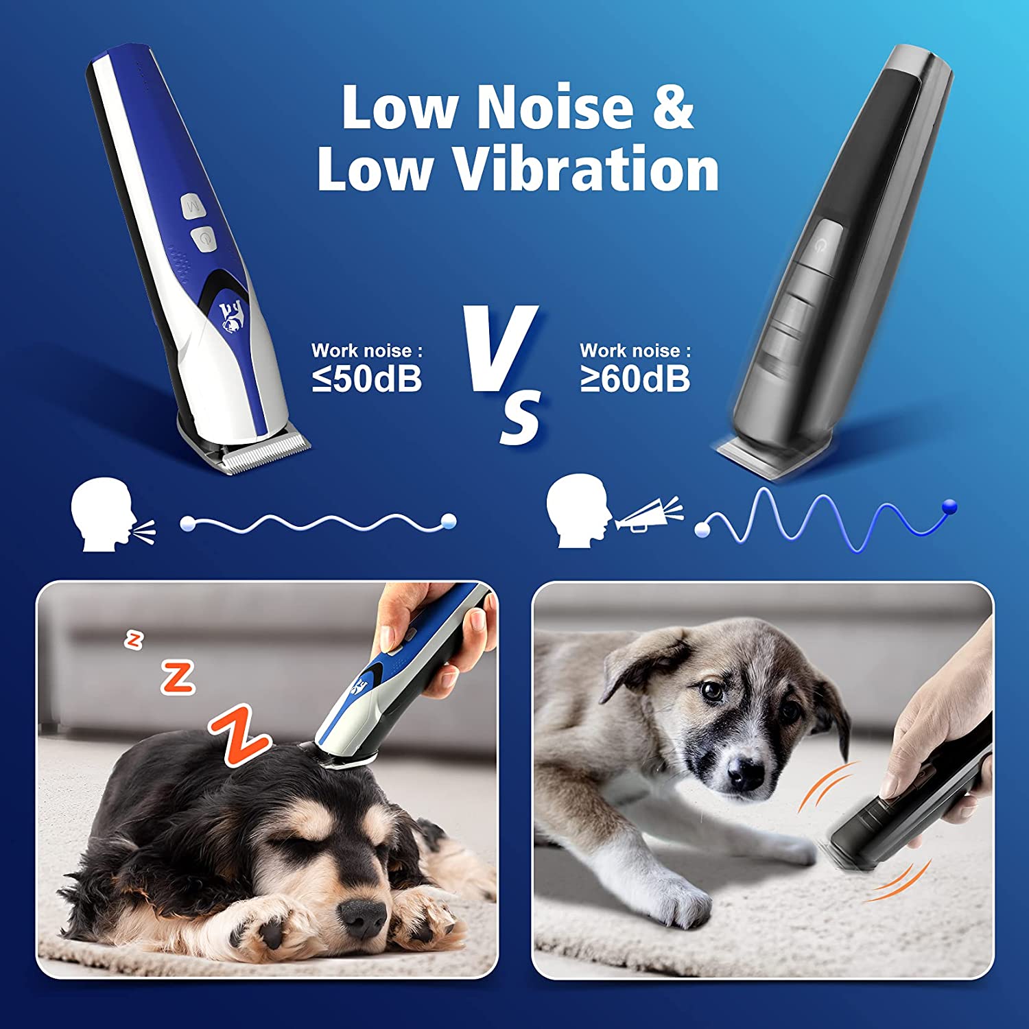 Professional Dog Clippers - 5 Speed Adjustable Low Noise Pet Grooming Clippers for Dogs & Cats - Heavy Duty Corded/Cordless Trimmer for Home Grooming & Professional Use