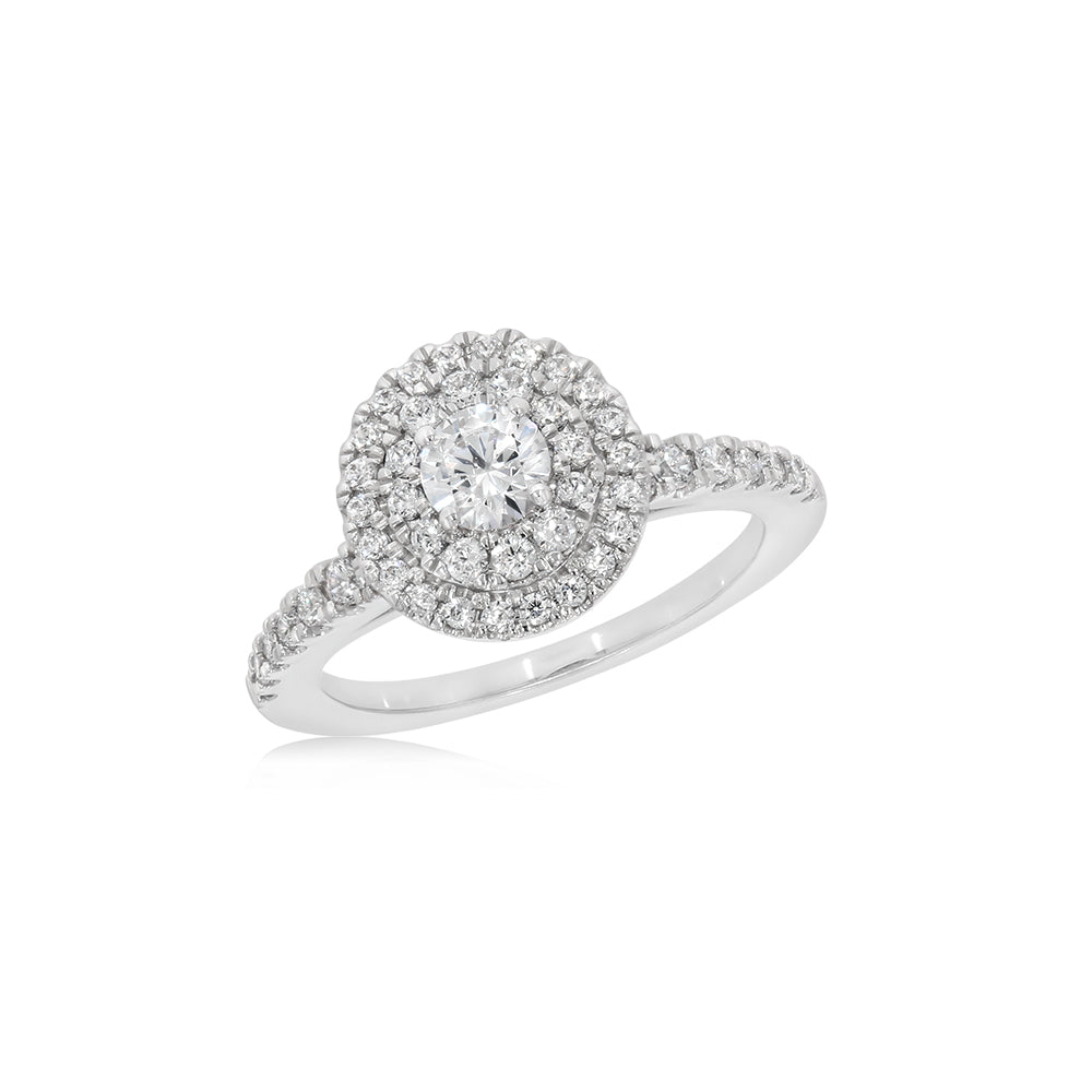 9ct White Gold 1 Carat Diamond Halo Engagement Ring for Women - Perfect for Proposals, Anniversaries & Special Occasions