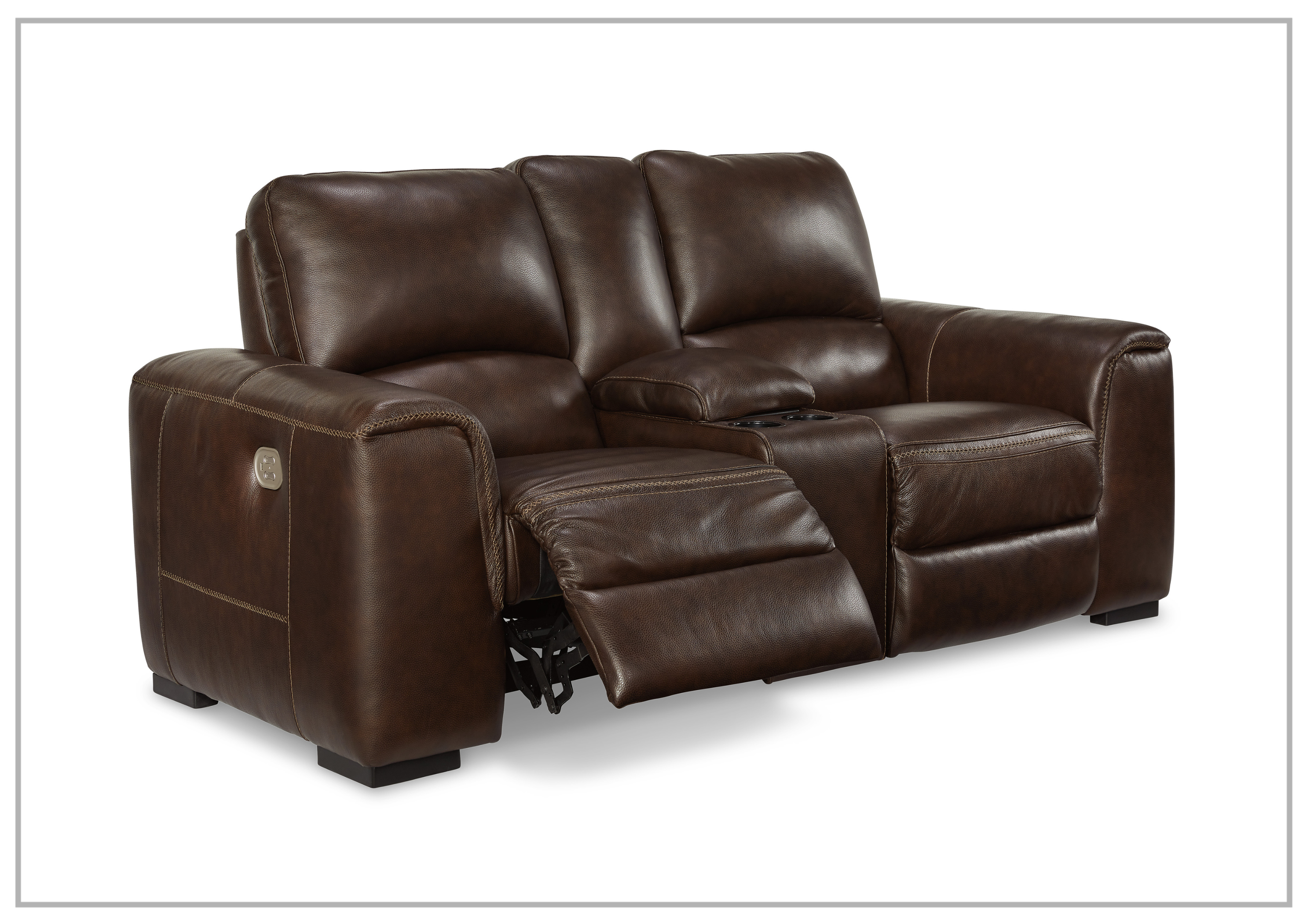 Adriano Dual Power Leather Reclining Loveseat with Console - Modern PU Leather Sofa with USB Charging & Cup Holders - Perfect for Living Room, Home Theater & Small Spaces