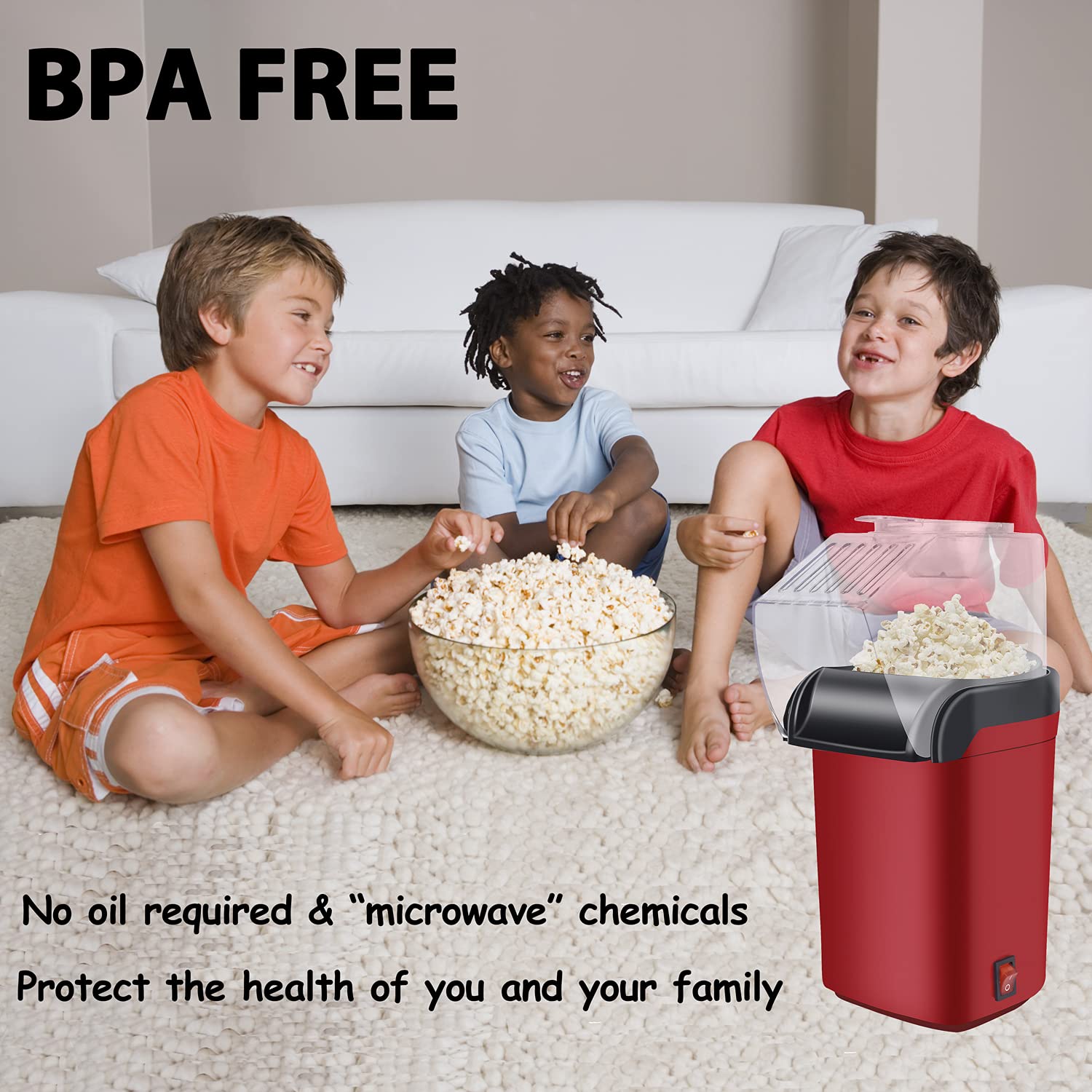 Electric Hot Air Popcorn Popper Machine - Healthy Oil-Free Snack Maker with Measuring Cup for Home, Movie Nights & Parties