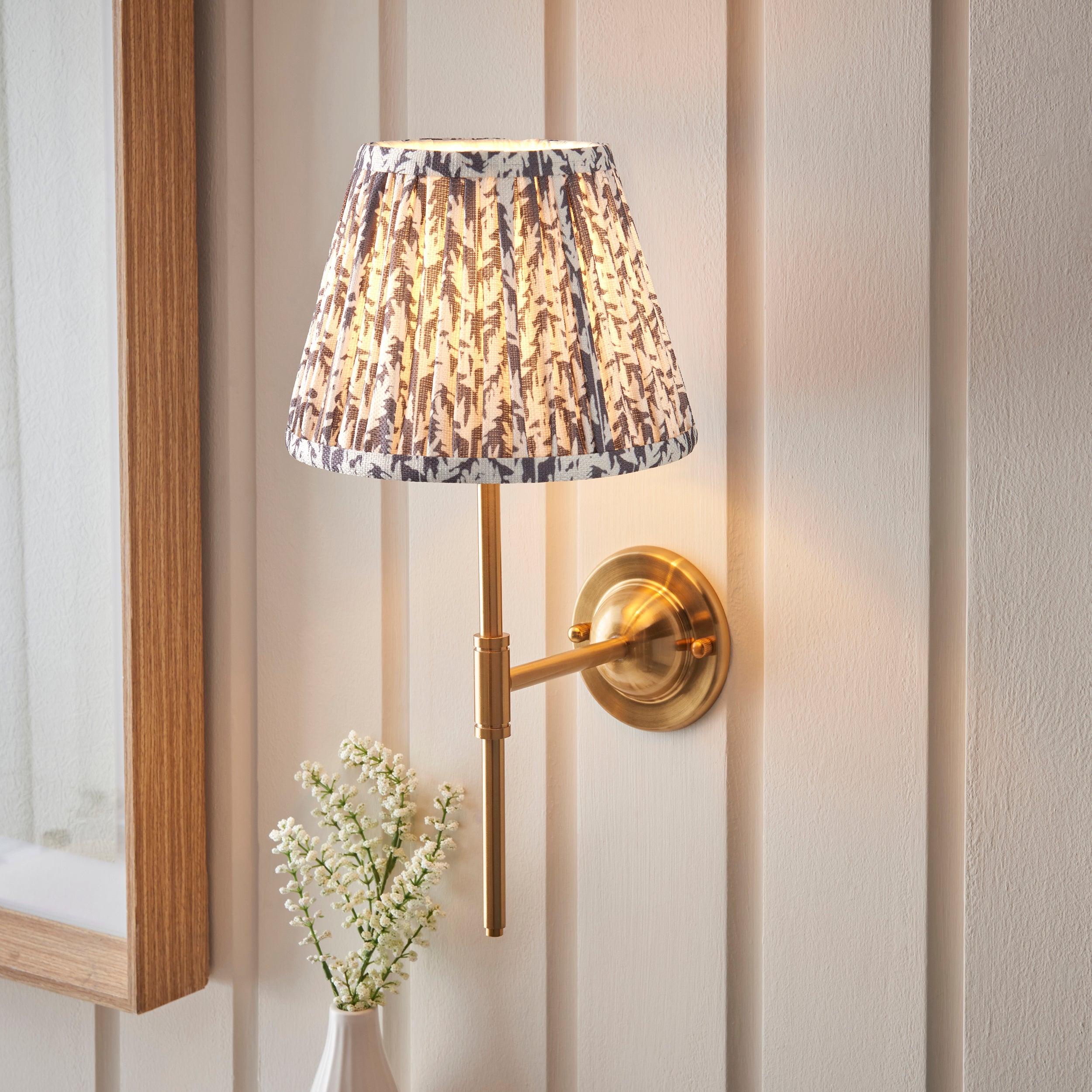 Vintage Dome T Bar Brass Wall Light with 20cm Pearl Grey Leaf Shade - Perfect for Living Room, Bedroom, and Hallway Lighting