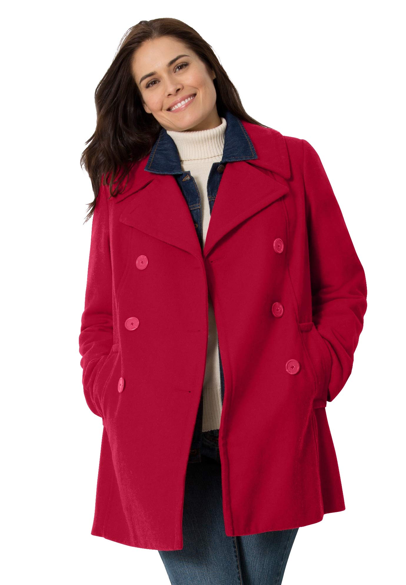 Women's Plus Size Wool-Blend Double-Breasted Peacoat Coat - Warm Winter Outerwear for Curvy Women | Perfect for Office, Dating & Holiday Outfits