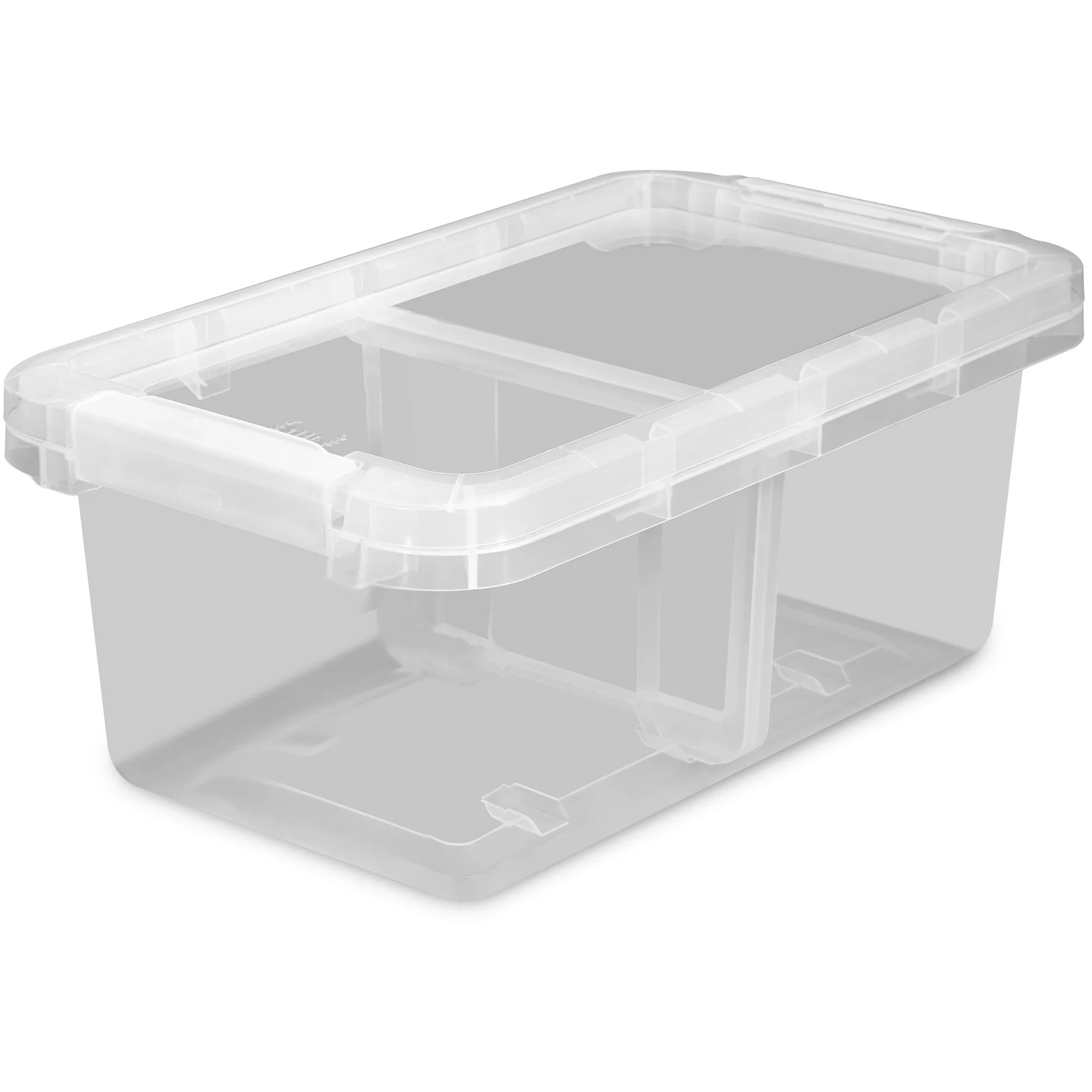 The Home Edit 17 Quart Clear Plastic Storage Bin with Dividers - Organize Pantry, Closet, Garage & Kids Toys - Stackable Home Organization Bins for Shelves